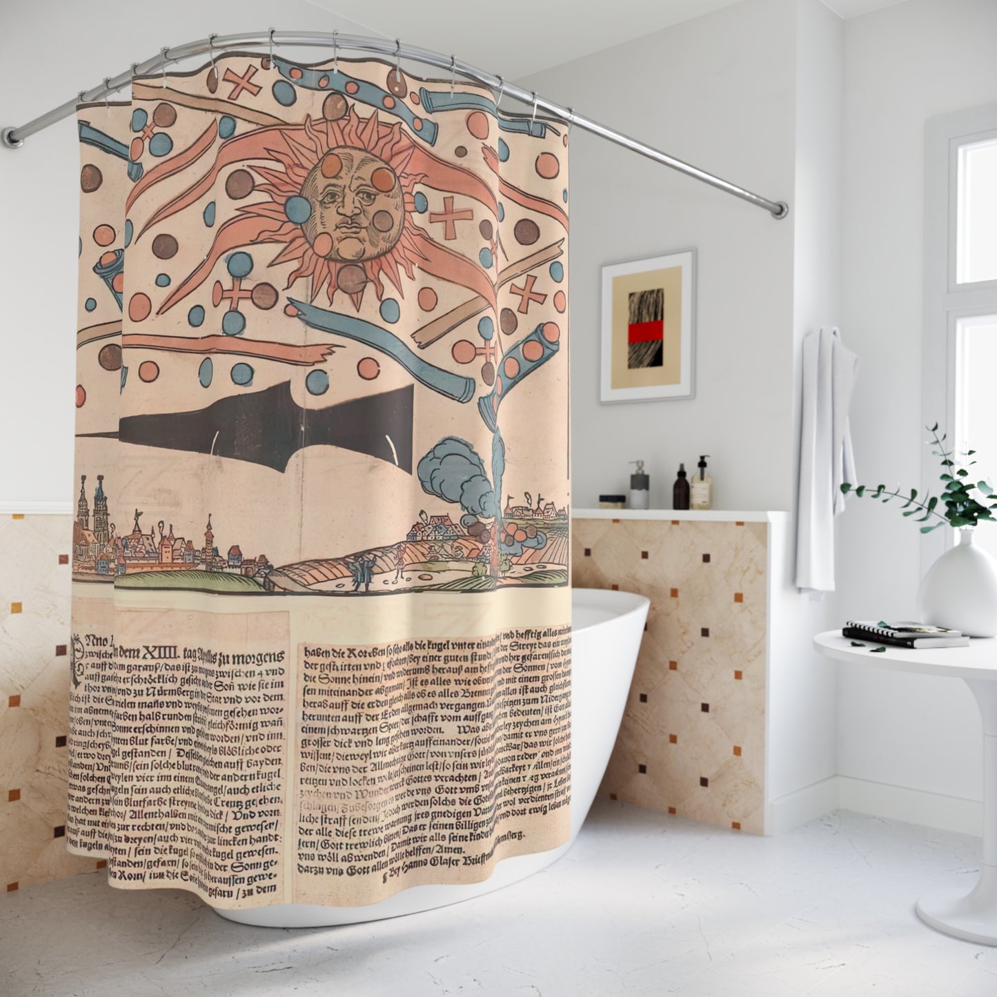UFO Shower Curtains ~ Nuremberg Celestial Event 1561 Phenomenon Real UAP History Astronomy Astrophysics Space Decor Galactic Federation