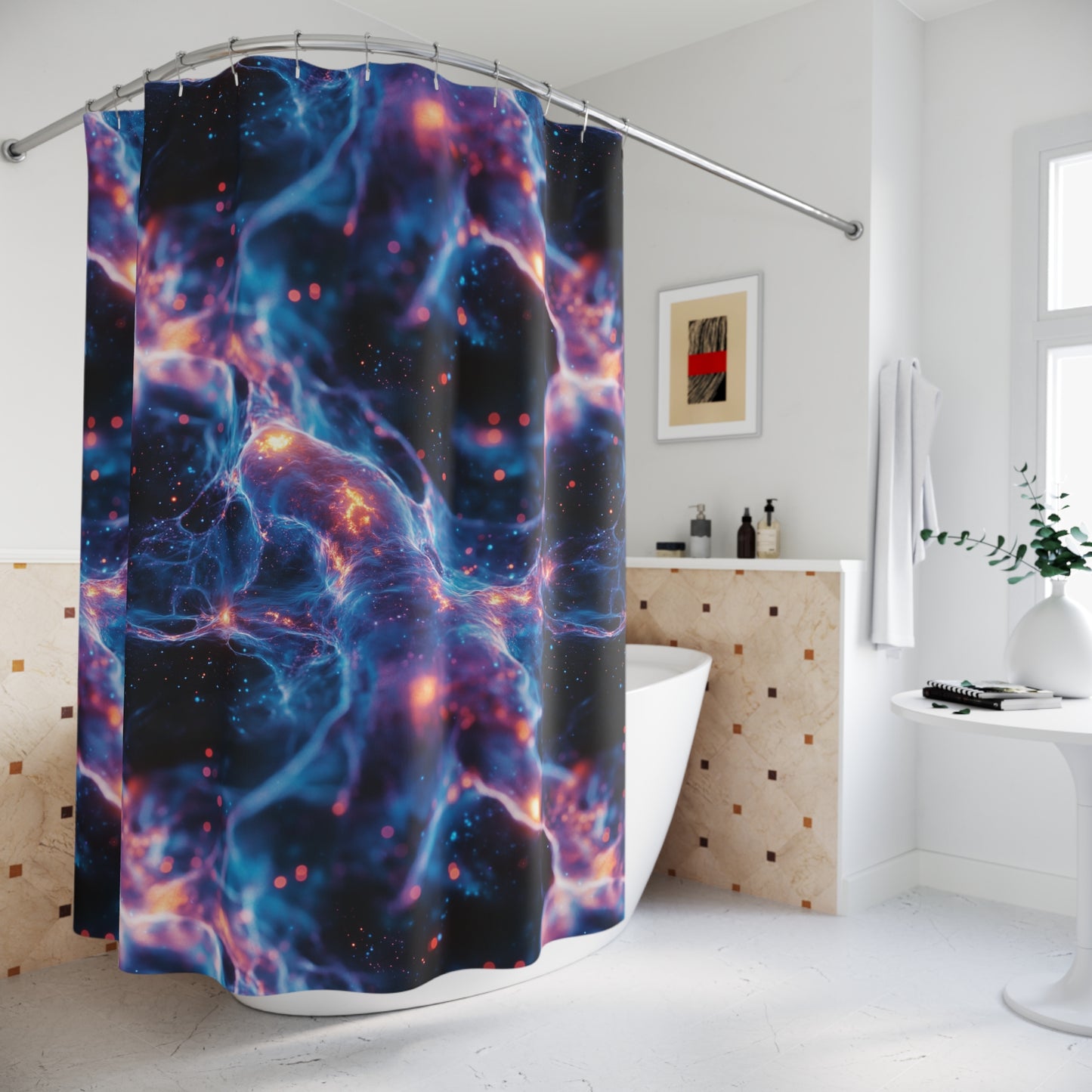 Intergalactic Nebula Shower Curtain - Cosmic Space Art Decor, Sci-Fi Galaxy Bathroom, Celestial Starry Night Universe, Futuristic Home Gift