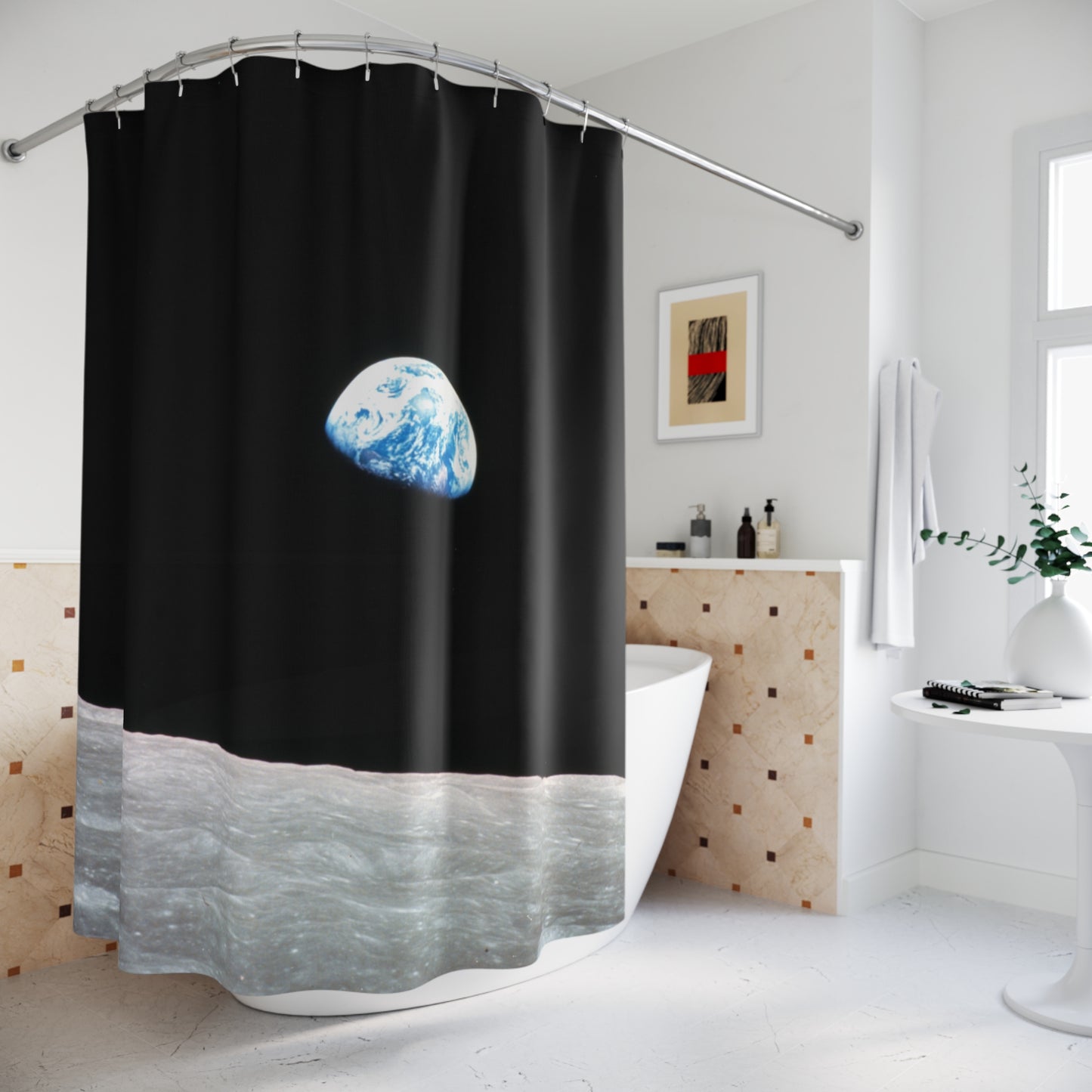 Earthrise Shower Curtains ~ Blue Marble Earth From the Moon Astronomy Astrophysics Lunar Surface Space Decor Science Cosmic Science NASA