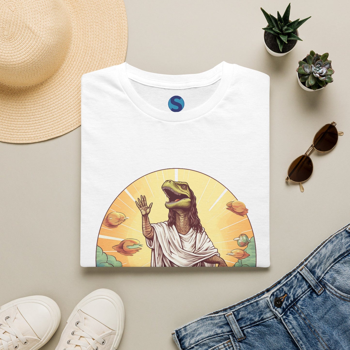 Dinosaur Jesus ~ Unisex Softstyle T-Shirt, Dinos, Jesus, UFOs