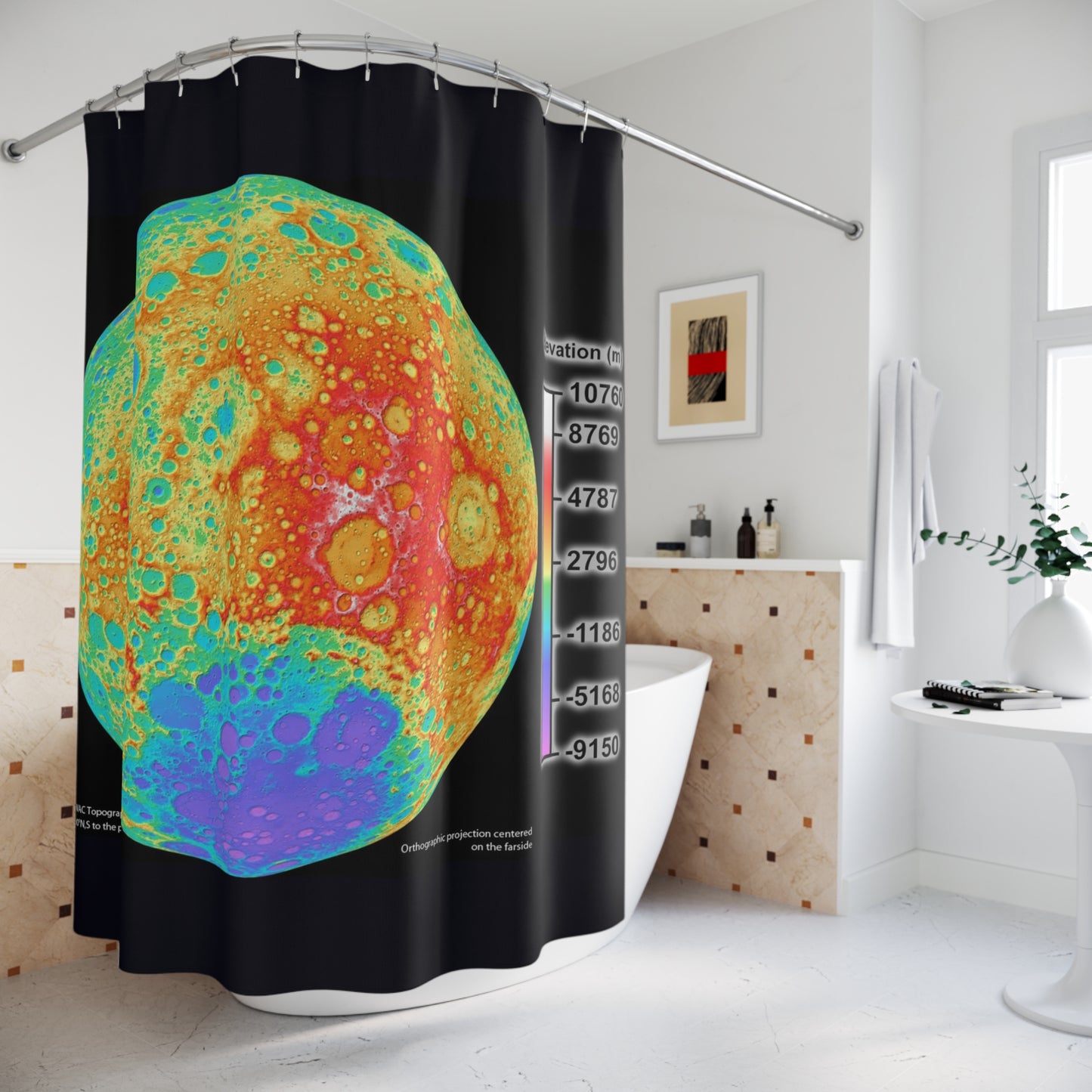 Full Moon Elevation Map Shower Curtains ~ Astronomy Astrophysics Lunar Surface Space Decor Science Cosmic Science NASA Telescope Regolith