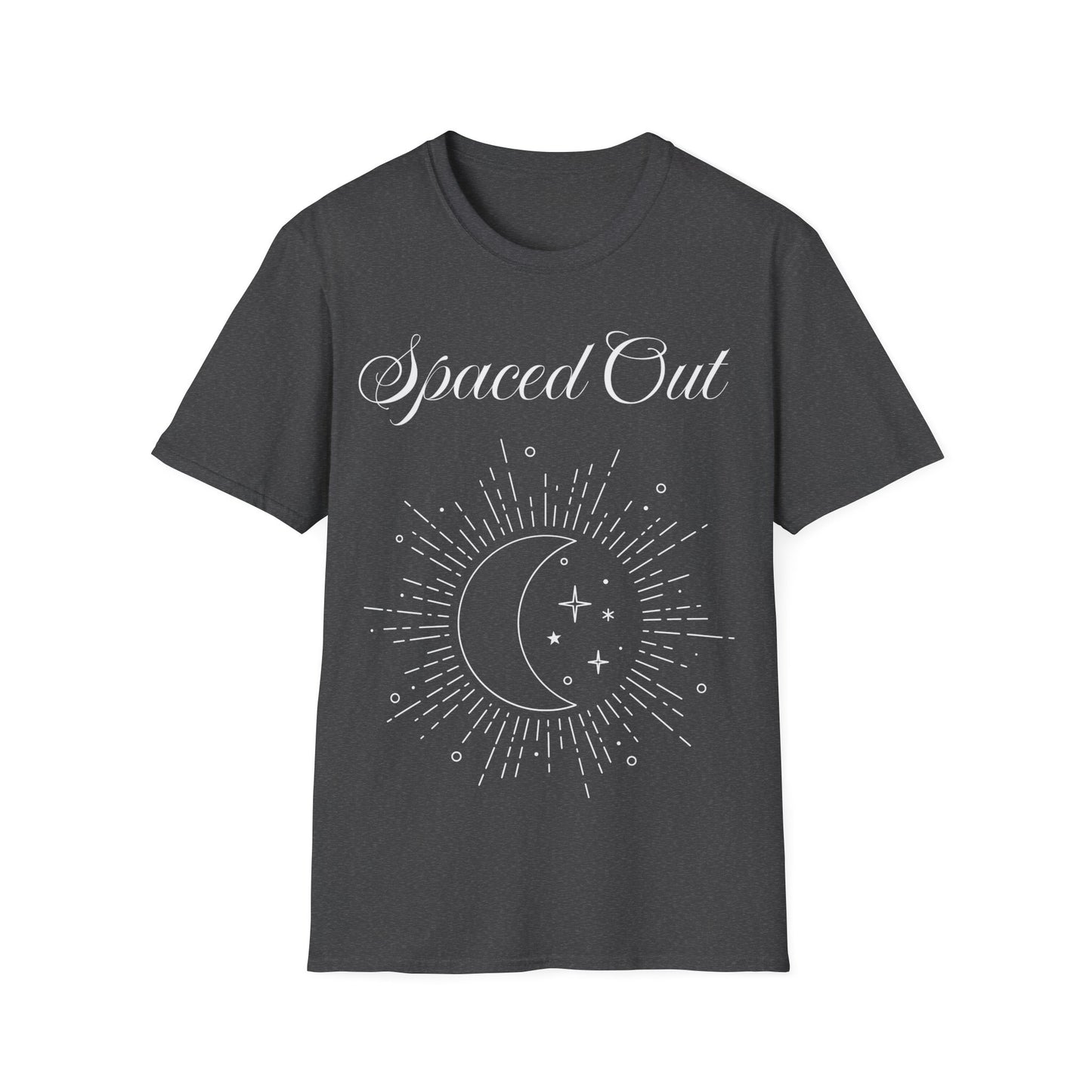 Spaced Out ~ Unisex Softstyle T-Shirt, White Text, Chilling In the Stars, Lounging On the Moon, It's Calm Up Here, Take a Break From Earth