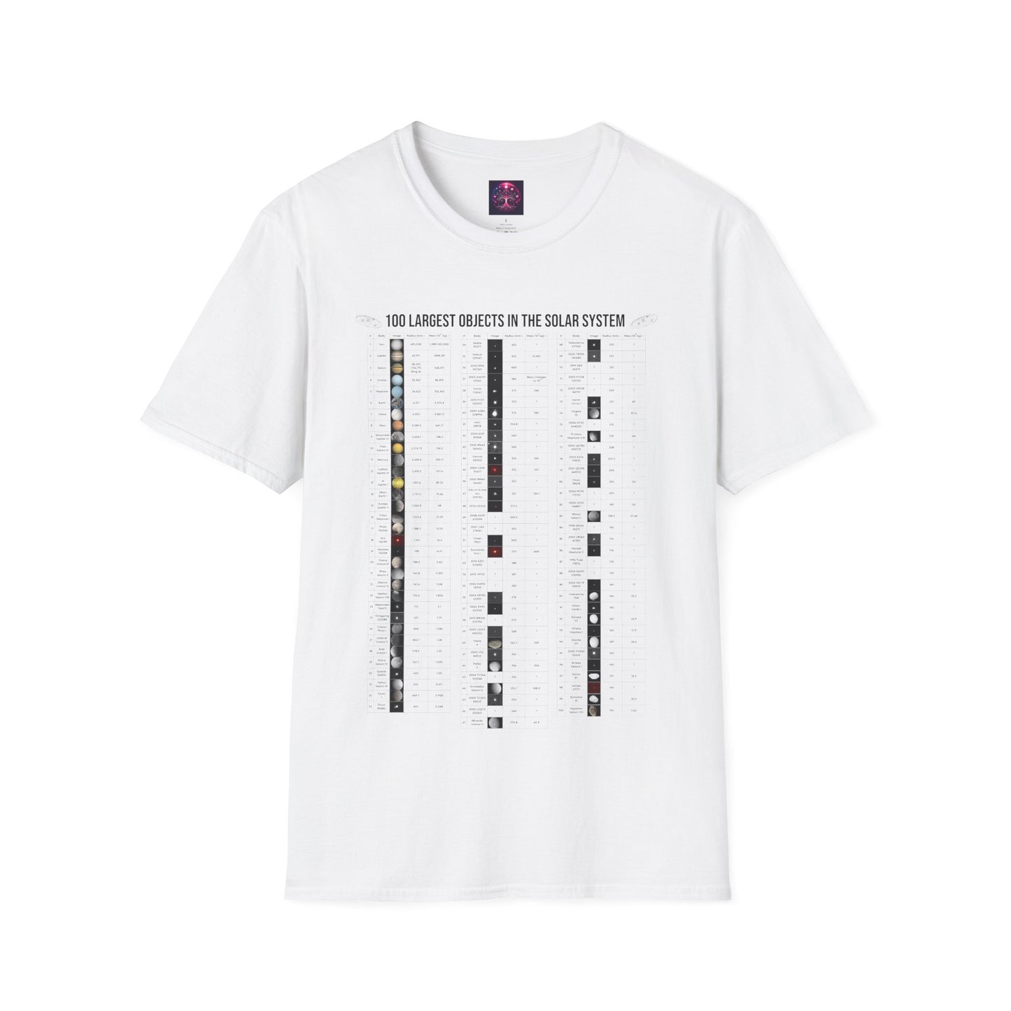 Solar System T Shirt ~ 100 Largest Objects Astronomy Gift Science Present Planetary Orbit Asteroid Belt Oort Cloud Comets Space Exploration