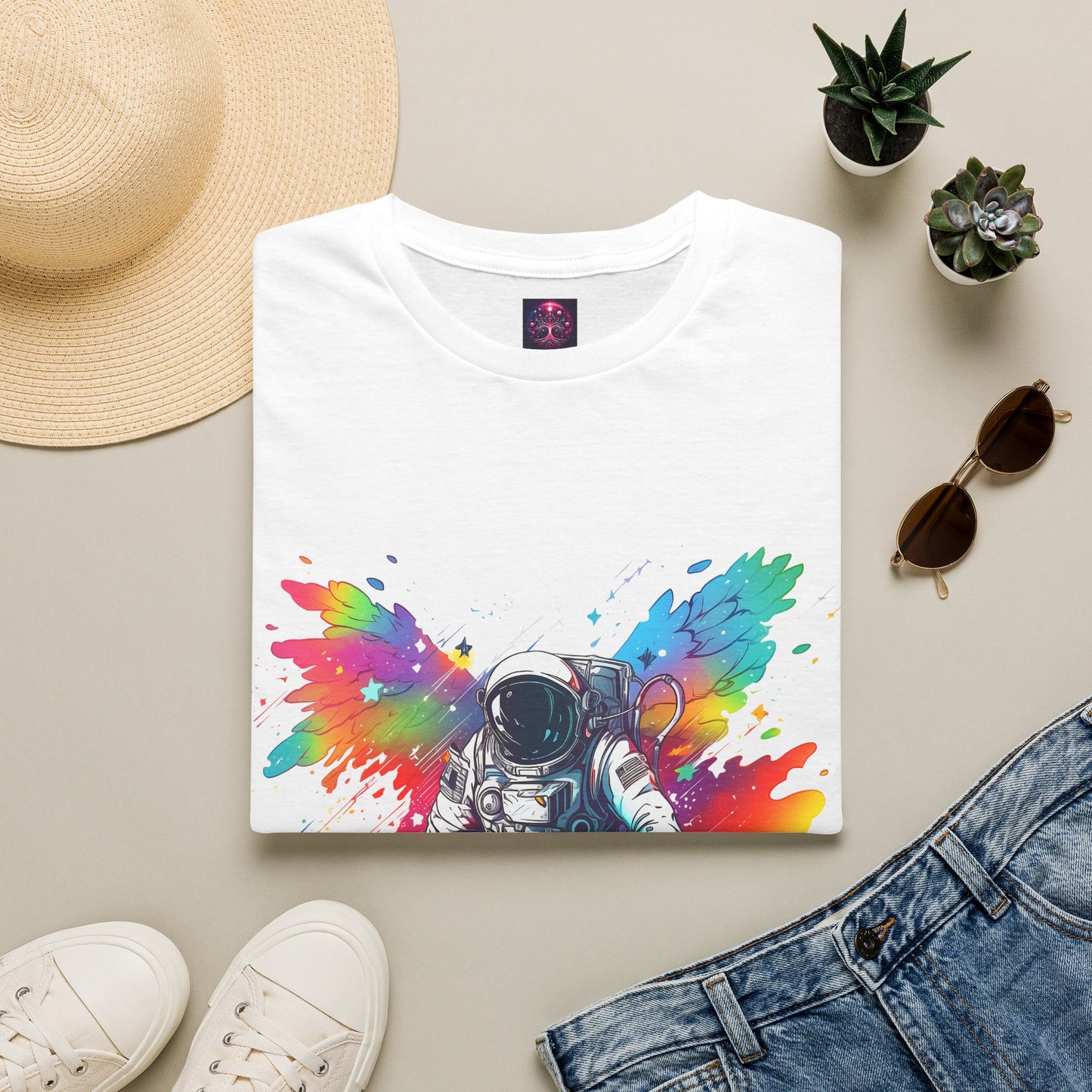 Astronaut Angel T Shirt ~ Cosmic Space Exploration Rainbow Cosmonaut