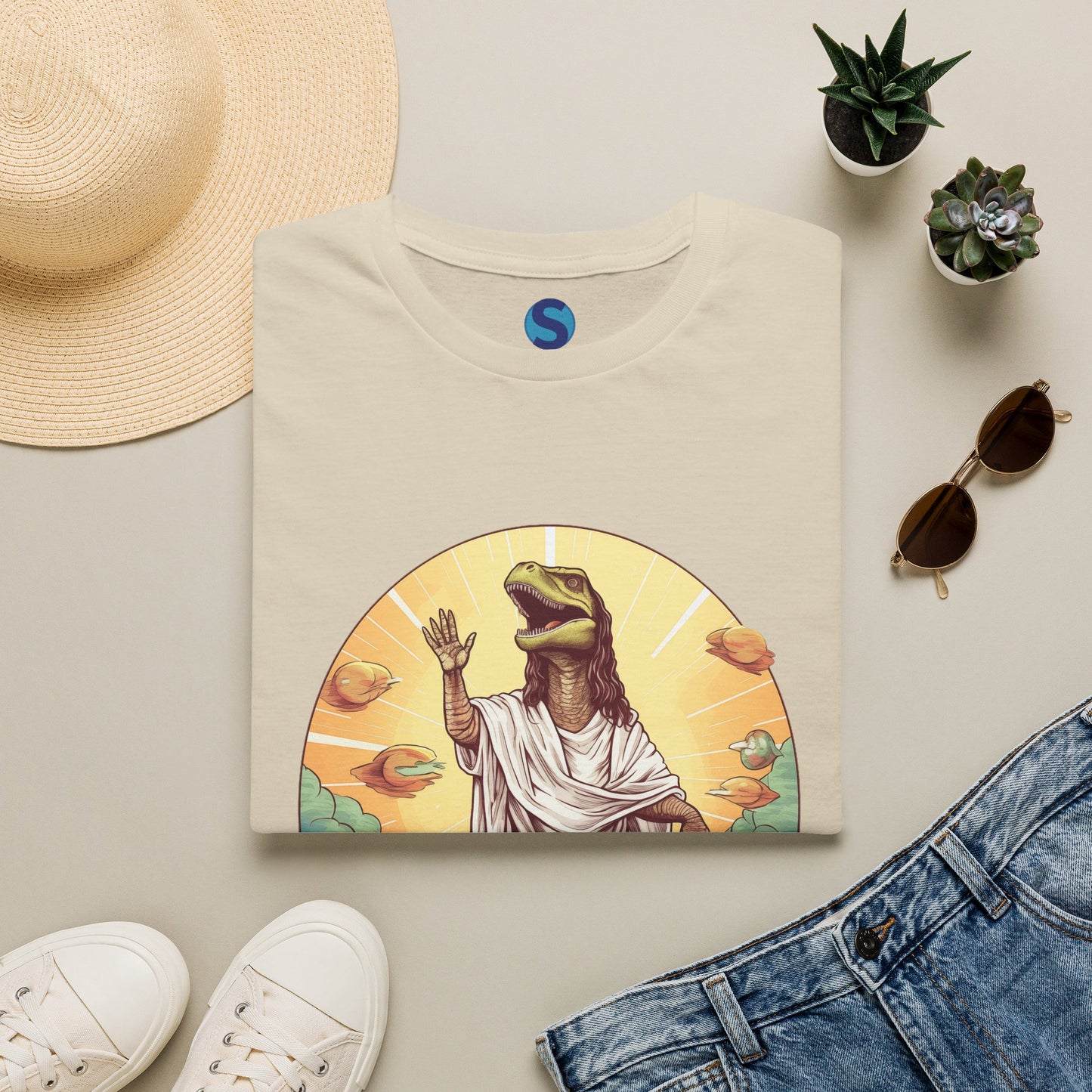 Dinosaur Jesus ~ Unisex Softstyle T-Shirt, Dinos, Jesus, UFOs