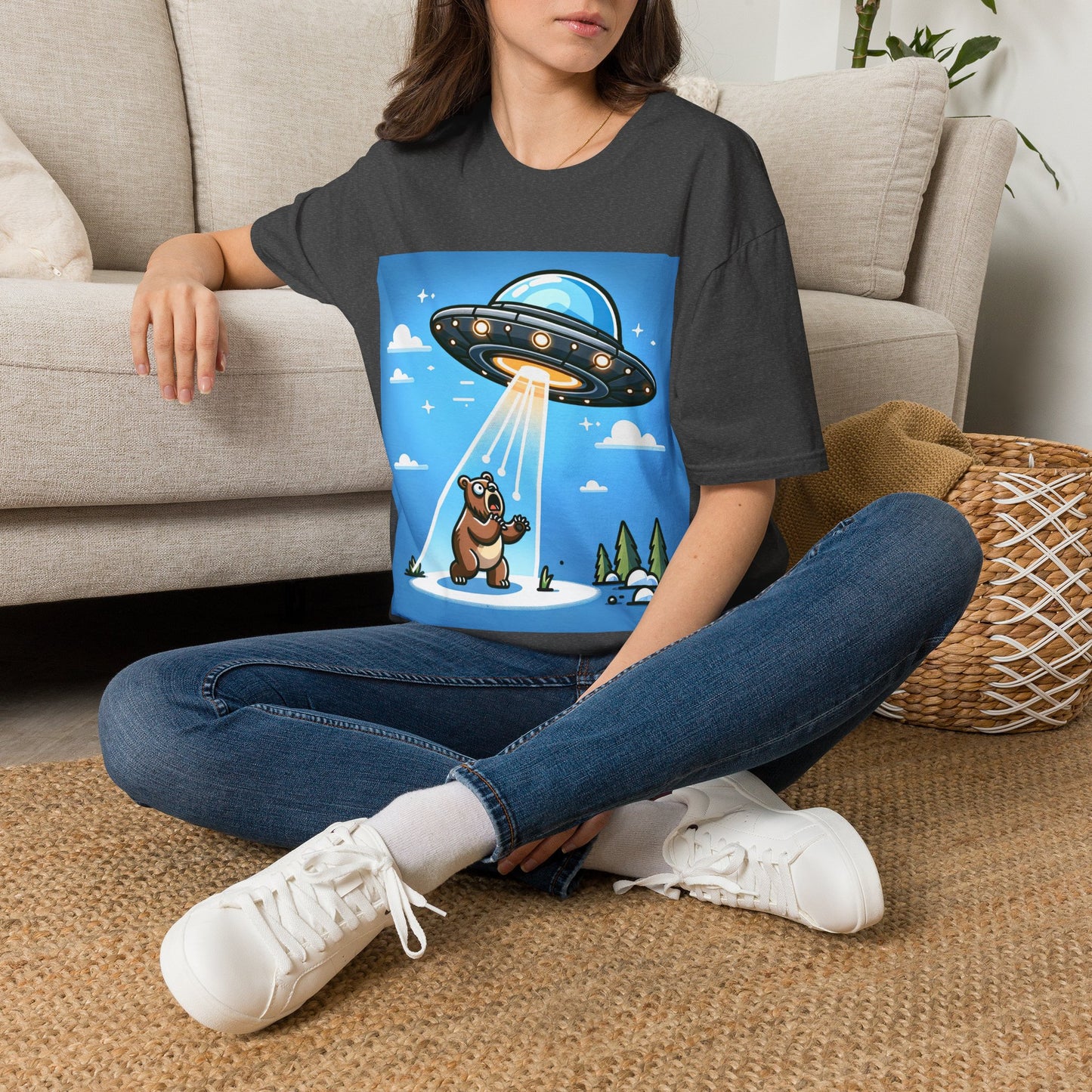 UFO Bear Abduction, Unisex Softstyle T-Shirt