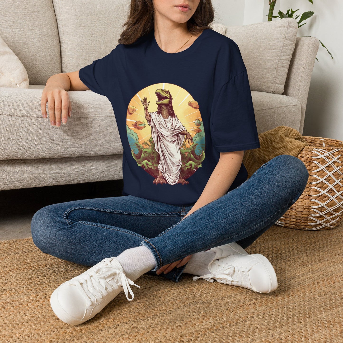 Dinosaur Jesus ~ Unisex Softstyle T-Shirt, Dinos, Jesus, UFOs