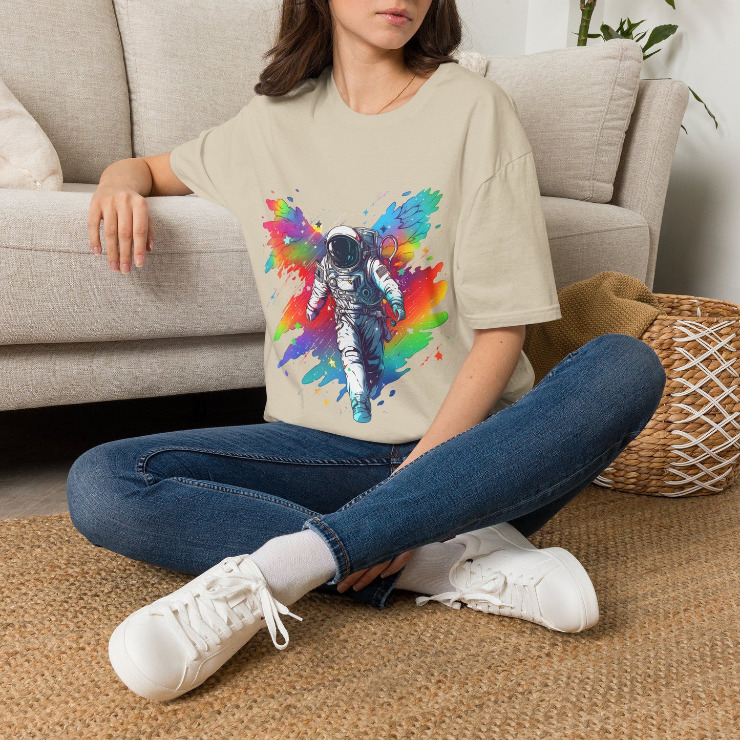 Astronaut Angel T Shirt ~ Cosmic Space Exploration Rainbow Cosmonaut