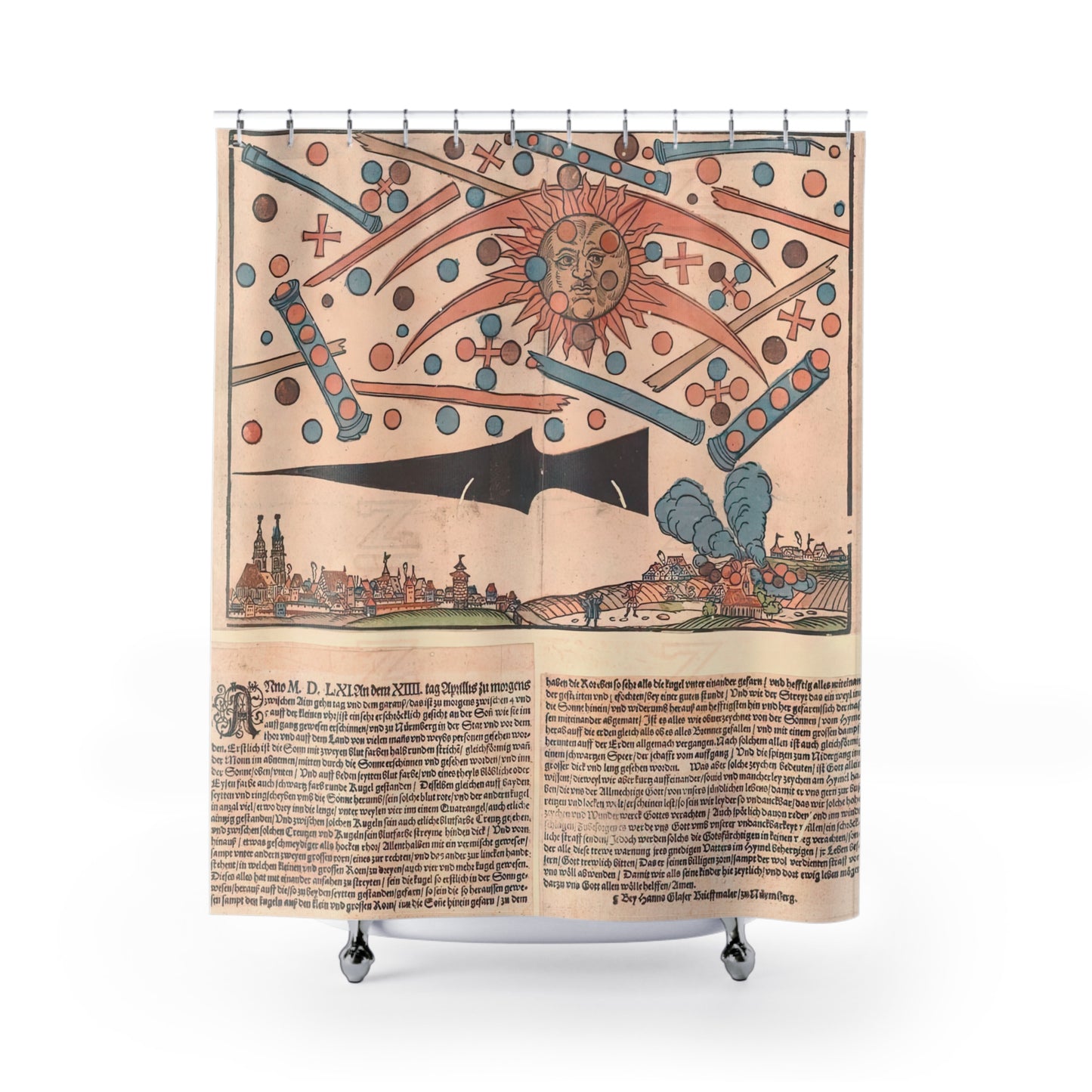 UFO Shower Curtains ~ Nuremberg Celestial Event 1561 Phenomenon Real UAP History Astronomy Astrophysics Space Decor Galactic Federation