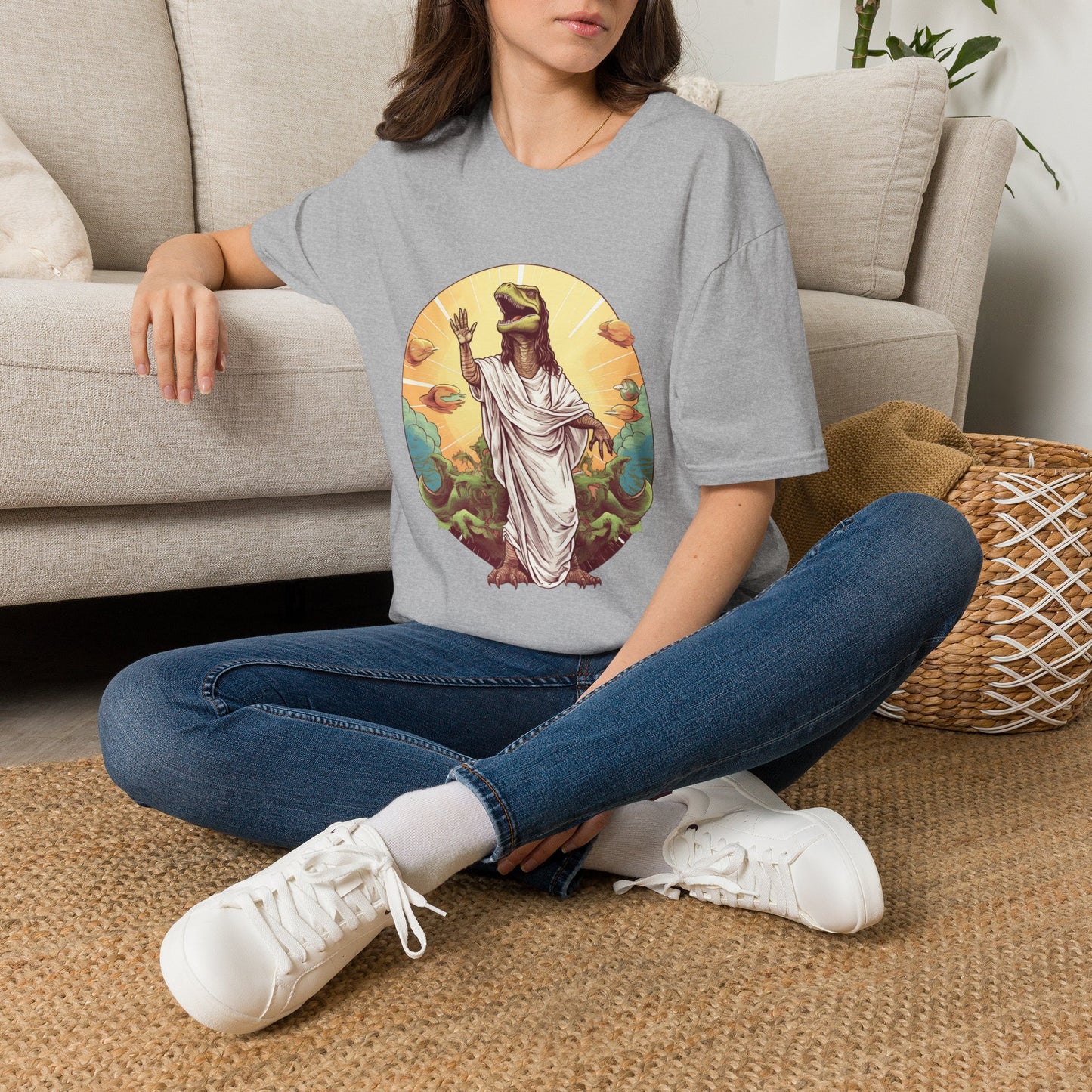 Dinosaur Jesus ~ Unisex Softstyle T-Shirt, Dinos, Jesus, UFOs