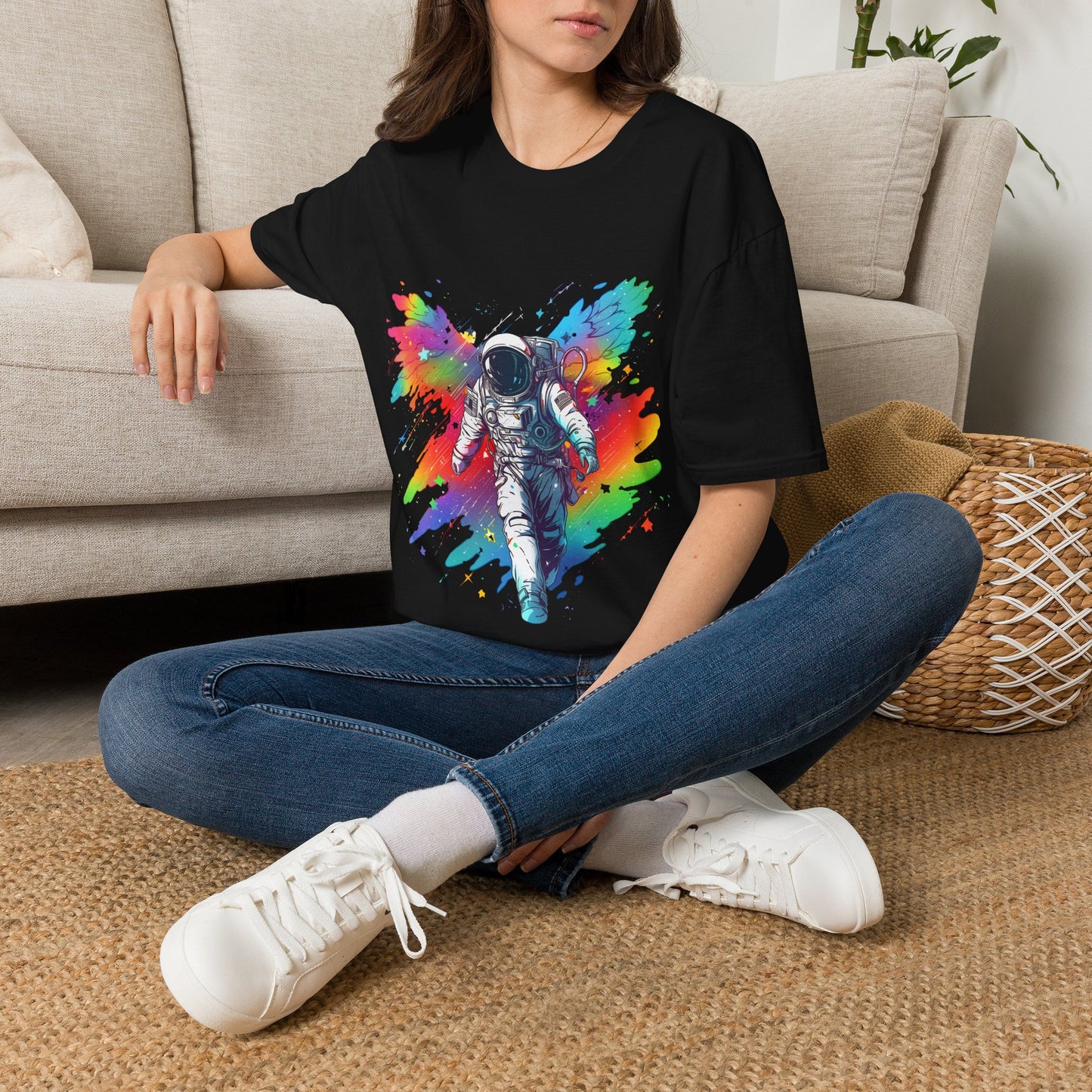 Astronaut Angel T Shirt ~ Cosmic Space Exploration Rainbow Cosmonaut