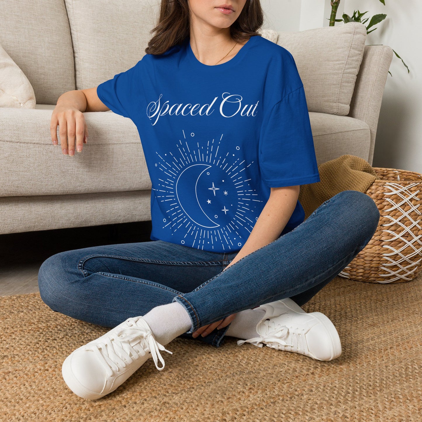 Spaced Out ~ Unisex Softstyle T-Shirt, White Text, Chilling In the Stars, Lounging On the Moon, It's Calm Up Here, Take a Break From Earth