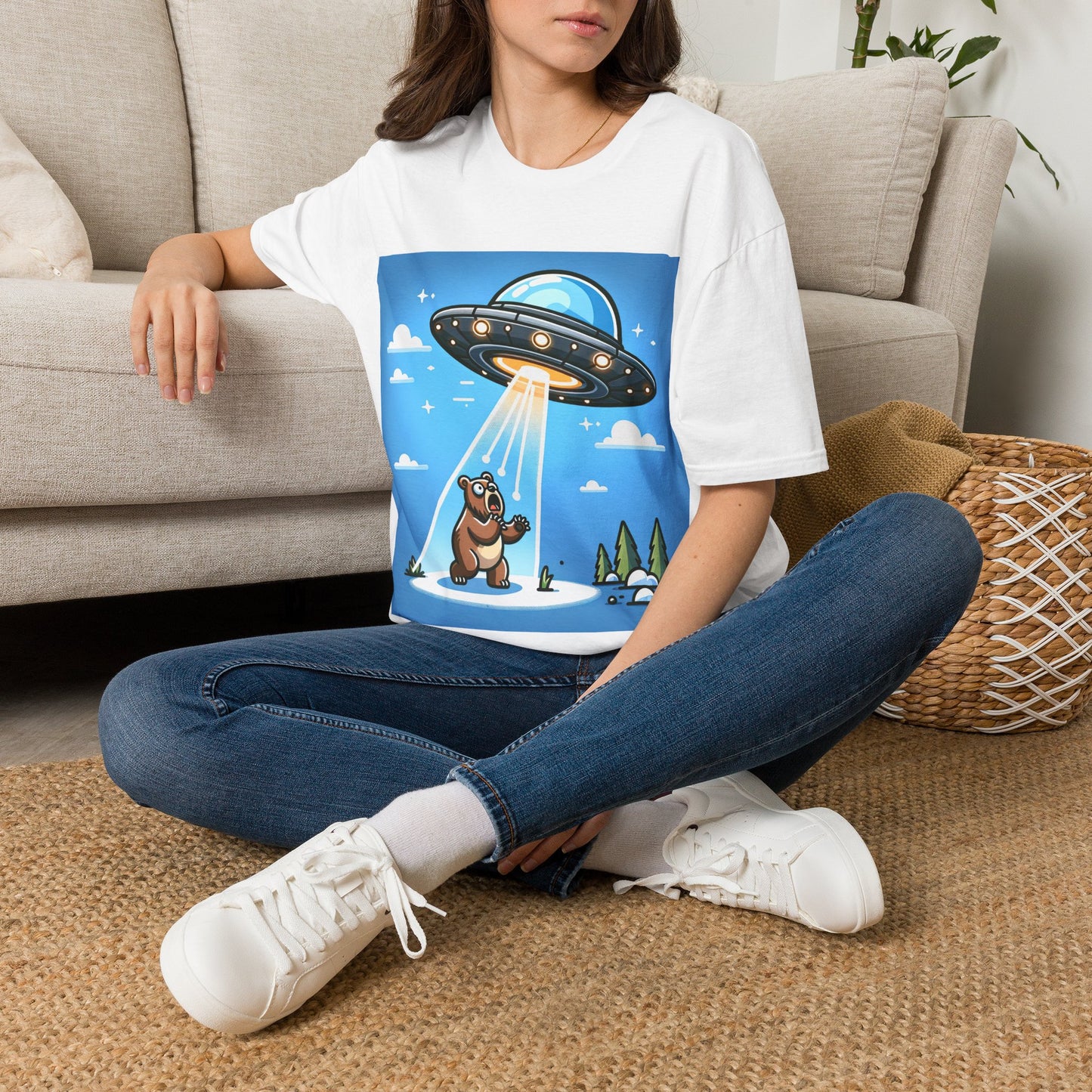 UFO Bear Abduction, Unisex Softstyle T-Shirt