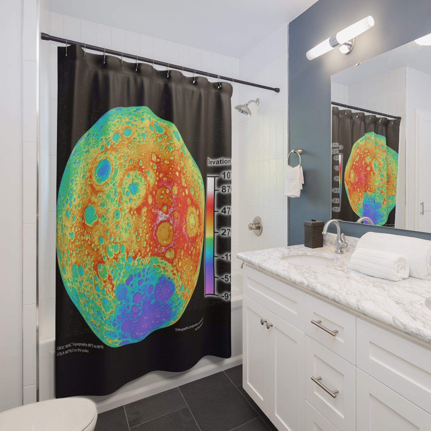 Full Moon Elevation Map Shower Curtains ~ Astronomy Astrophysics Lunar Surface Space Decor Science Cosmic Science NASA Telescope Regolith