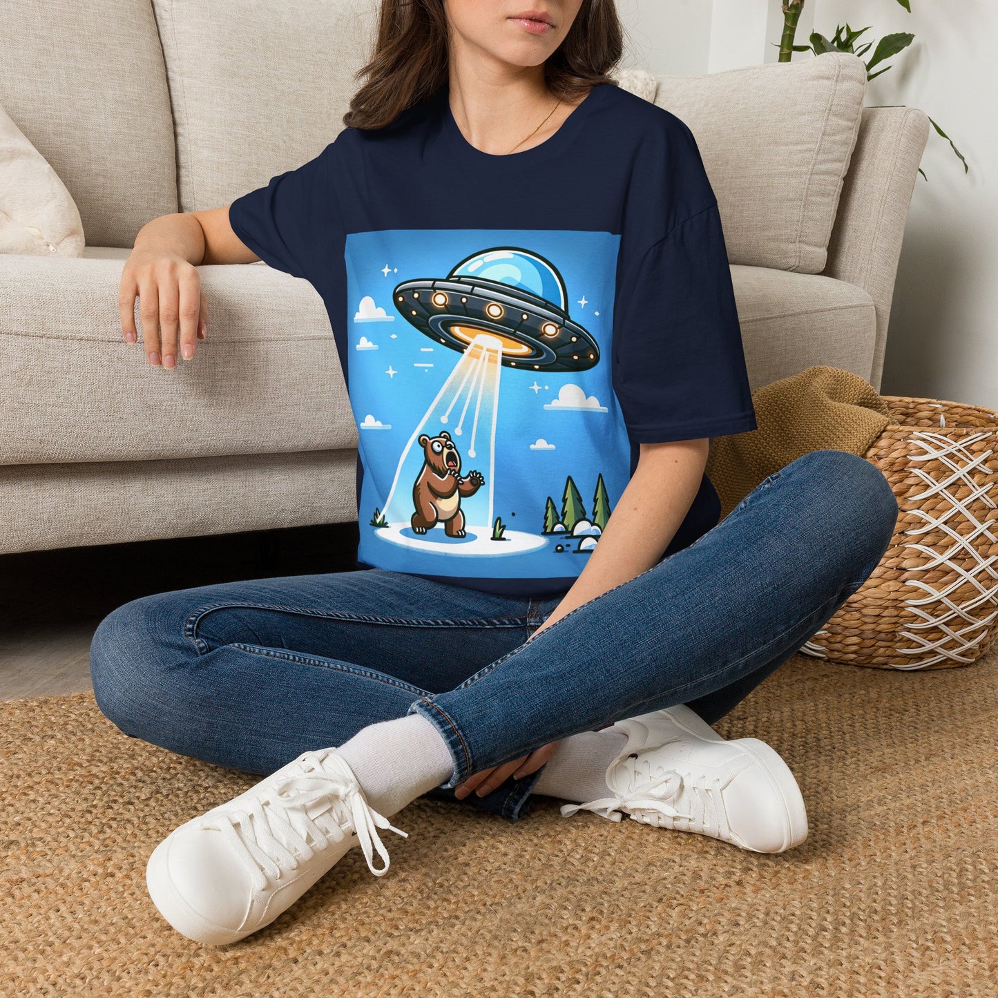 UFO Bear Abduction, Unisex Softstyle T-Shirt
