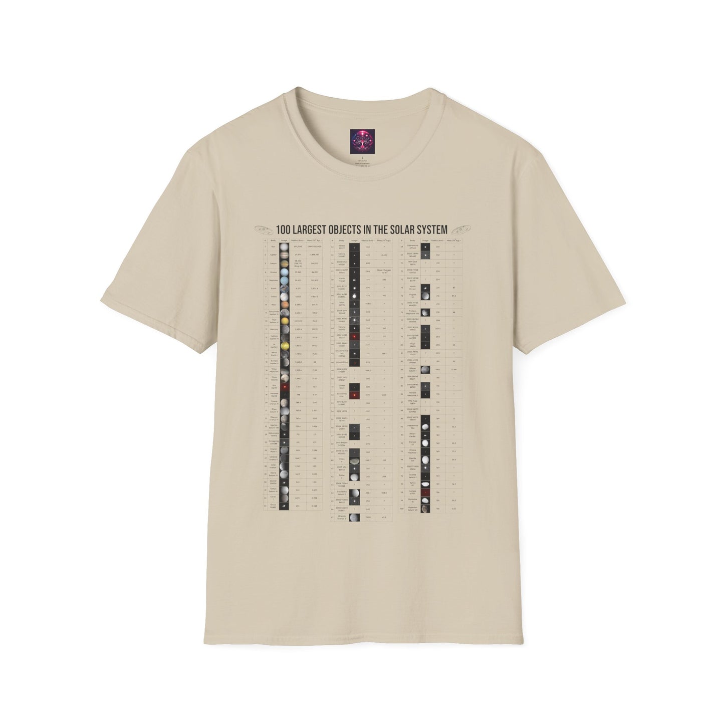 Solar System T Shirt ~ 100 Largest Objects Astronomy Gift Science Present Planetary Orbit Asteroid Belt Oort Cloud Comets Space Exploration