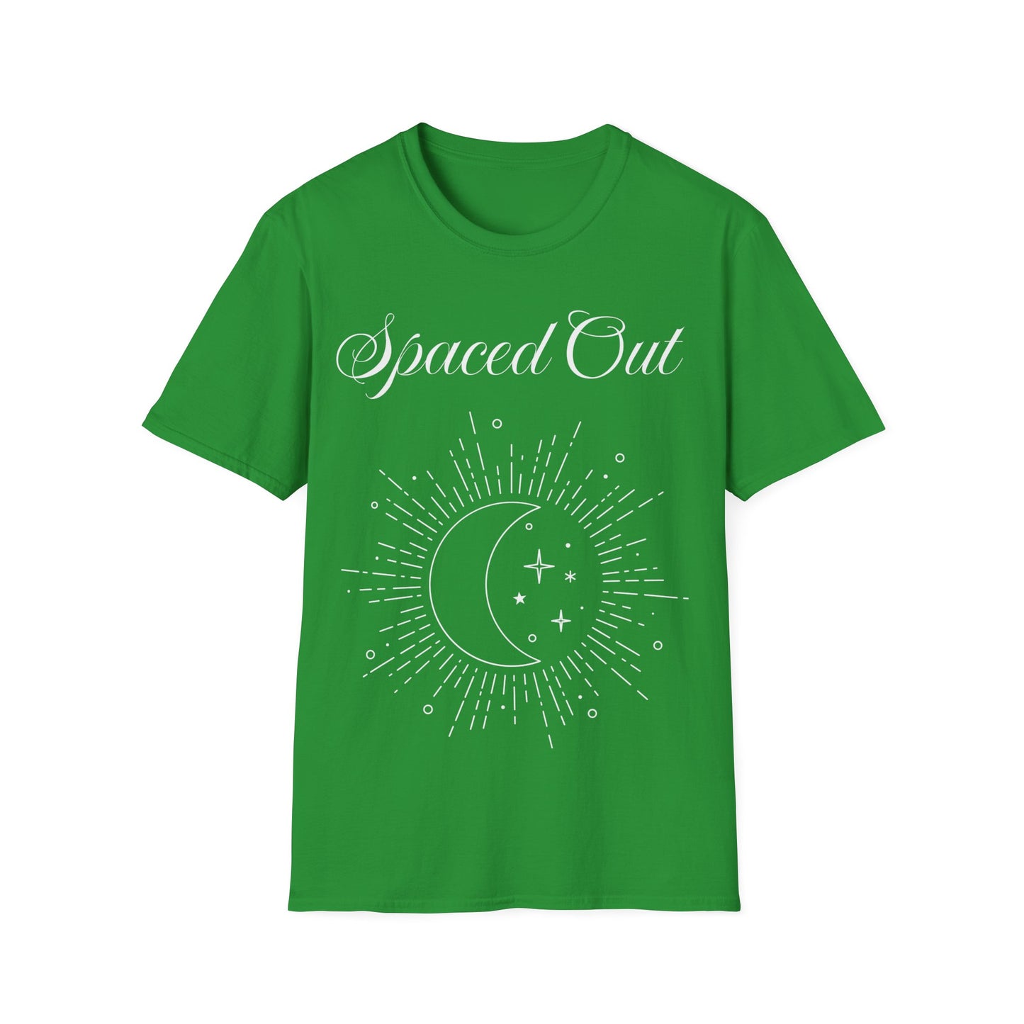 Spaced Out ~ Unisex Softstyle T-Shirt, White Text, Chilling In the Stars, Lounging On the Moon, It's Calm Up Here, Take a Break From Earth