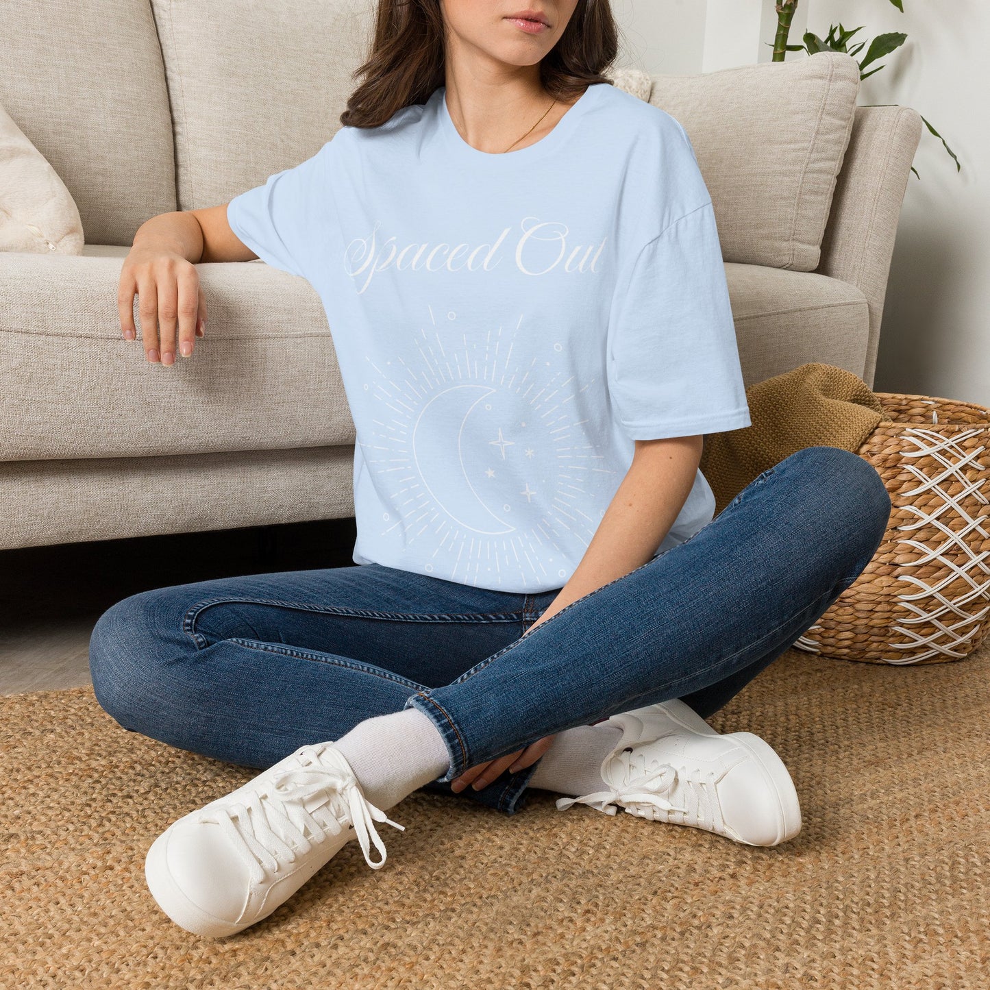 Spaced Out ~ Unisex Softstyle T-Shirt, White Text, Chilling In the Stars, Lounging On the Moon, It's Calm Up Here, Take a Break From Earth