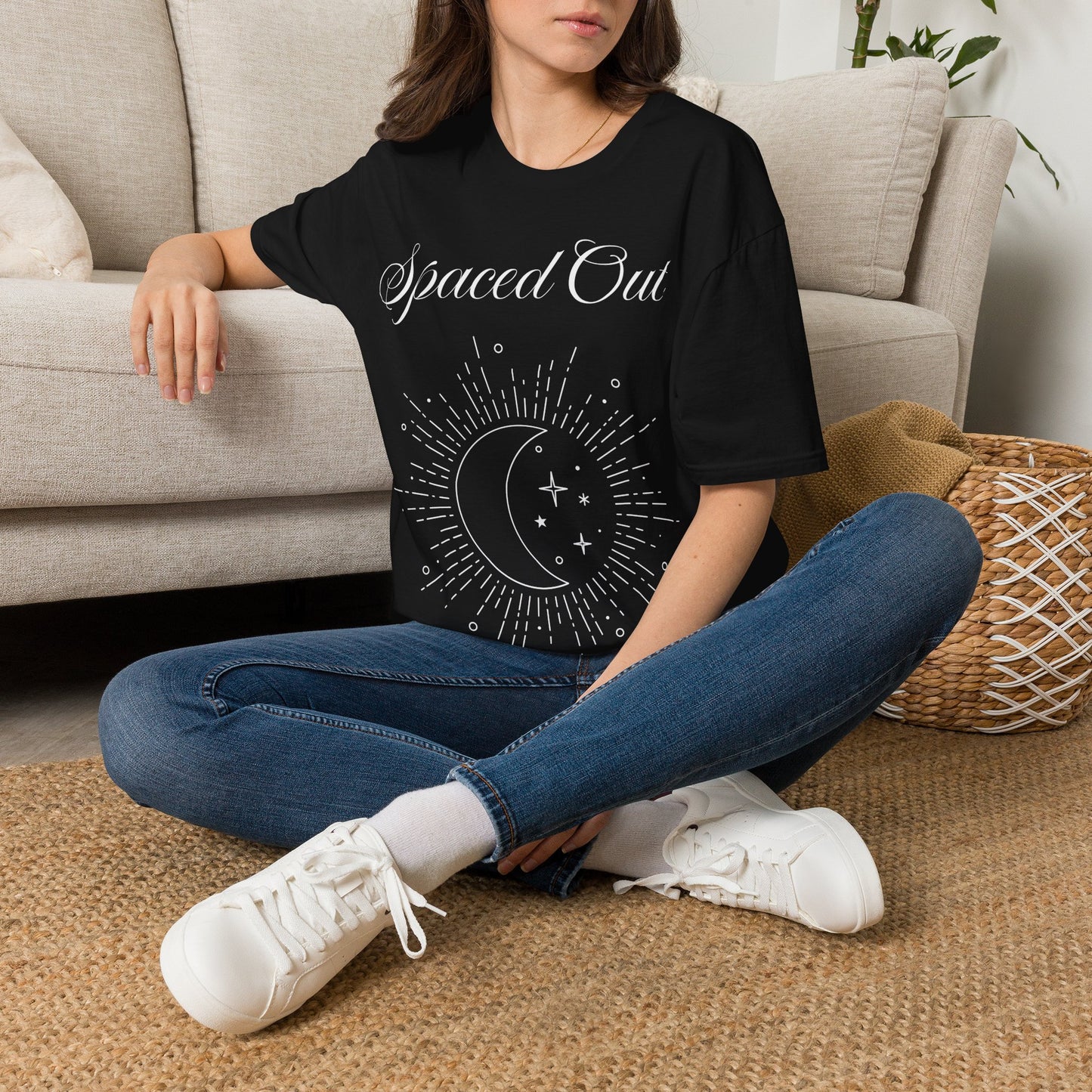 Spaced Out ~ Unisex Softstyle T-Shirt, White Text, Chilling In the Stars, Lounging On the Moon, It's Calm Up Here, Take a Break From Earth