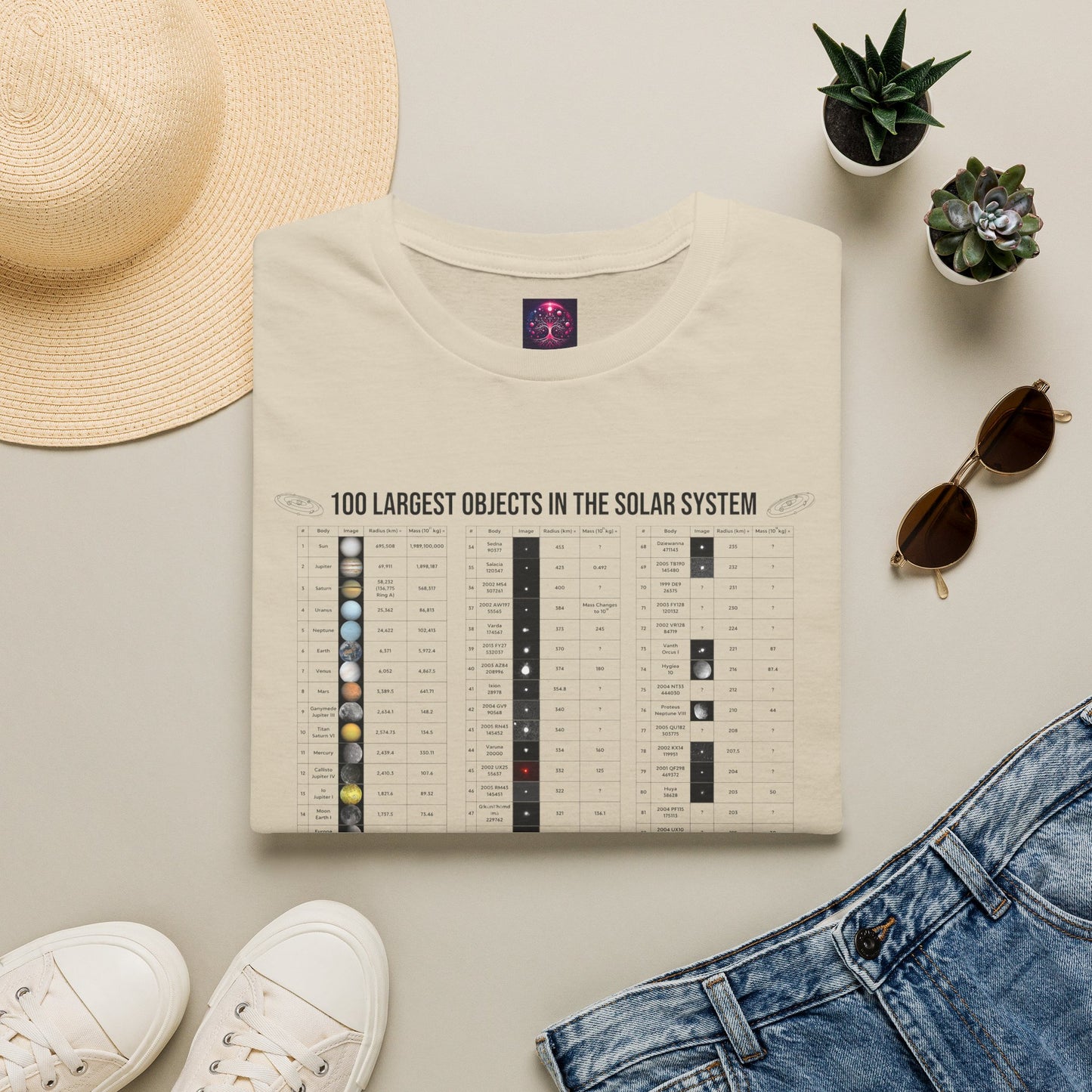 Solar System T Shirt ~ 100 Largest Objects Astronomy Gift Science Present Planetary Orbit Asteroid Belt Oort Cloud Comets Space Exploration