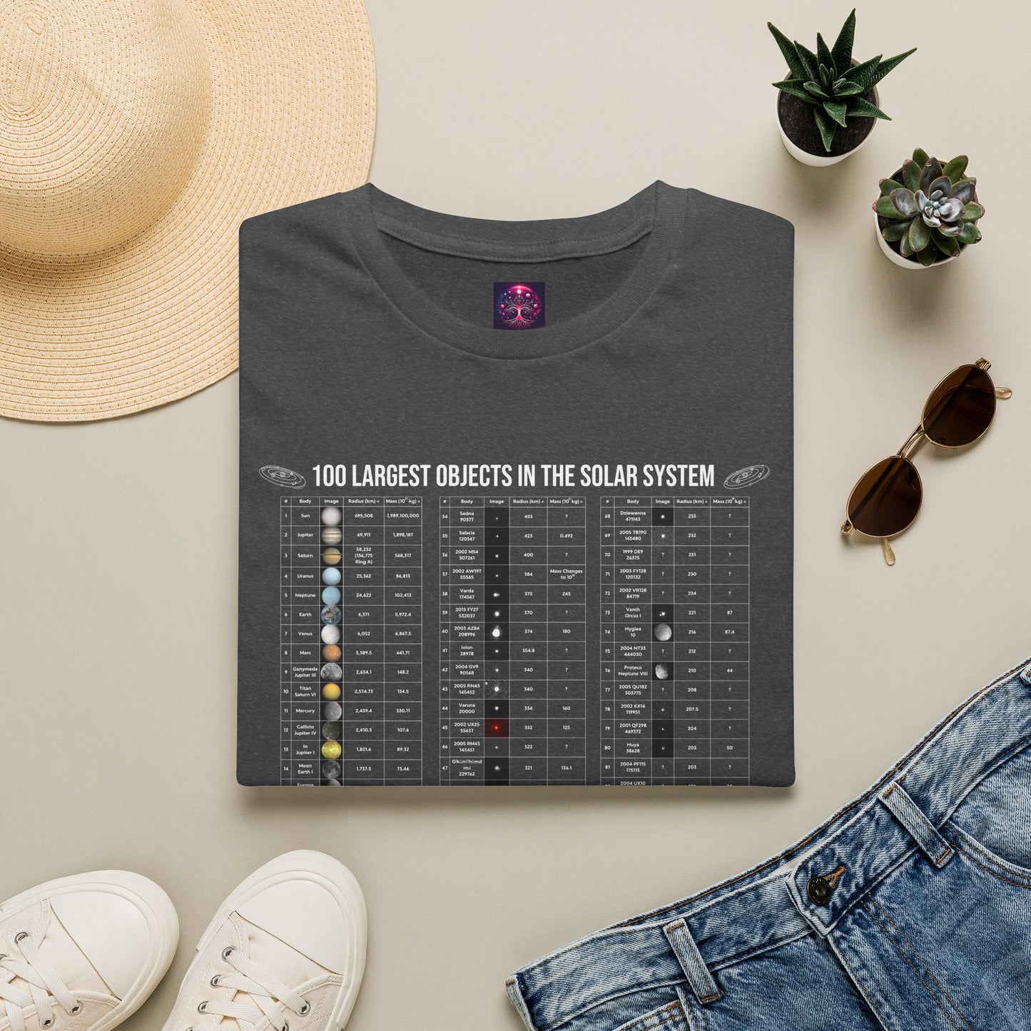 Solar System T Shirt ~ 100 Largest Objects Astronomy Gift Science Present Planetary Orbit Asteroid Belt Oort Cloud Comets Space Exploration