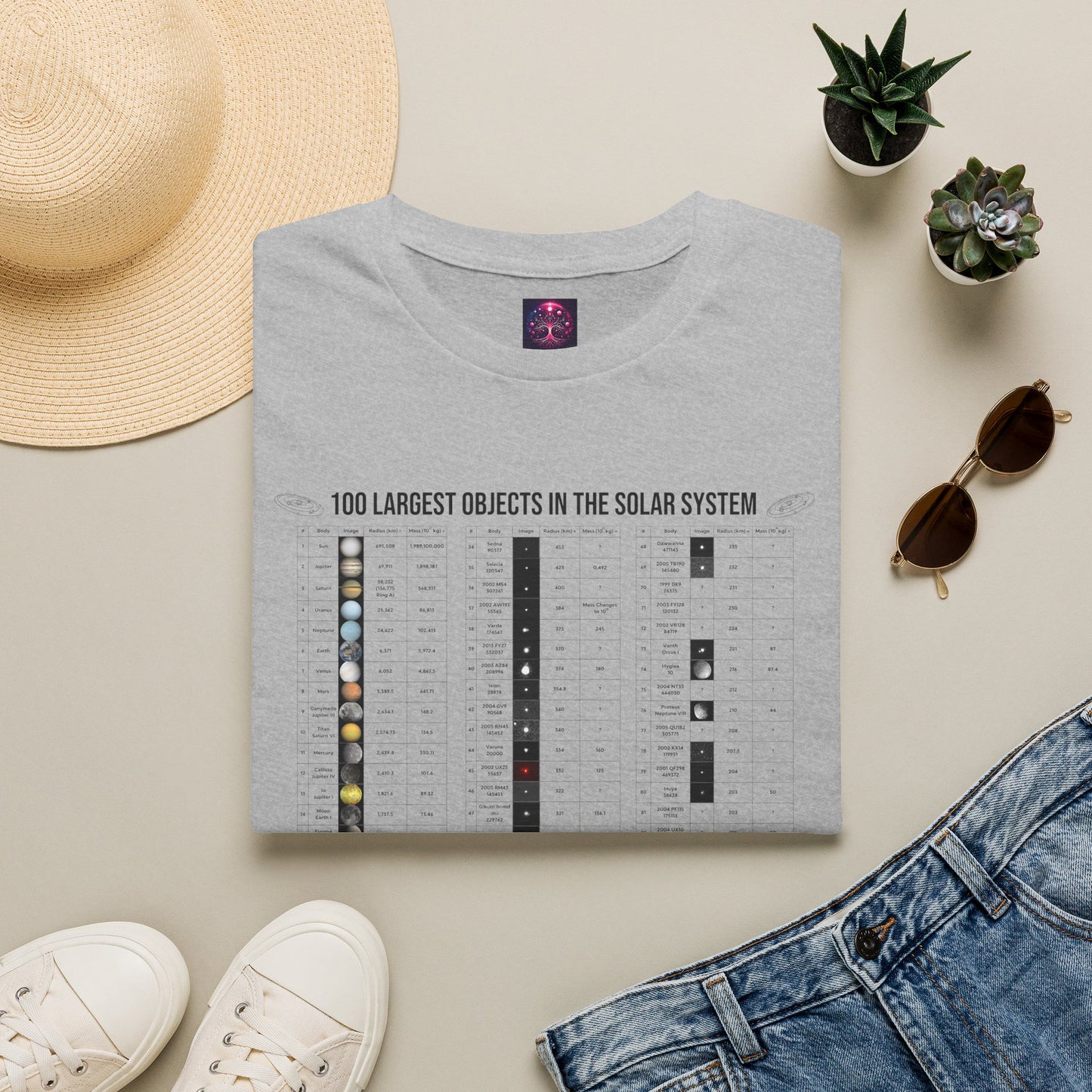 Solar System T Shirt ~ 100 Largest Objects Astronomy Gift Science Present Planetary Orbit Asteroid Belt Oort Cloud Comets Space Exploration