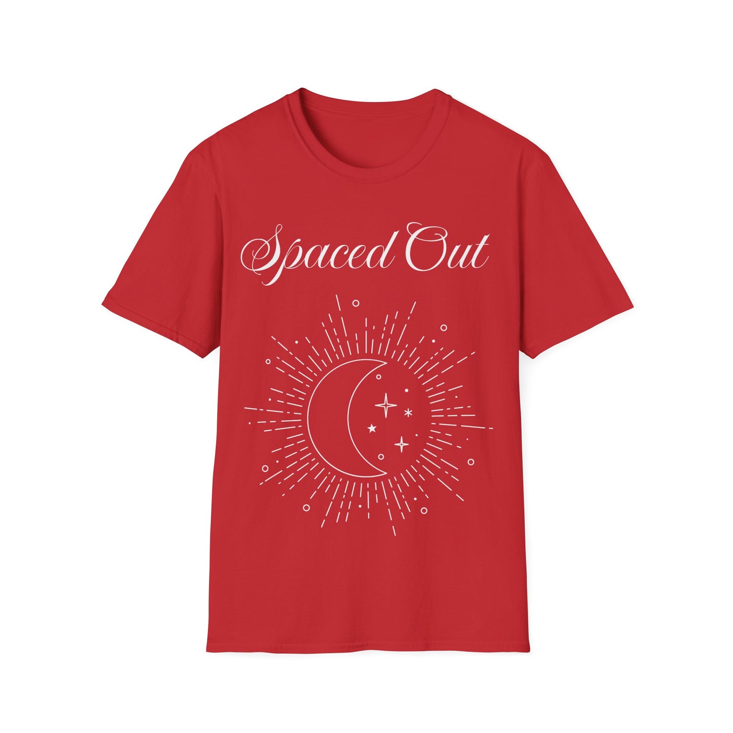 Spaced Out ~ Unisex Softstyle T-Shirt, White Text, Chilling In the Stars, Lounging On the Moon, It's Calm Up Here, Take a Break From Earth