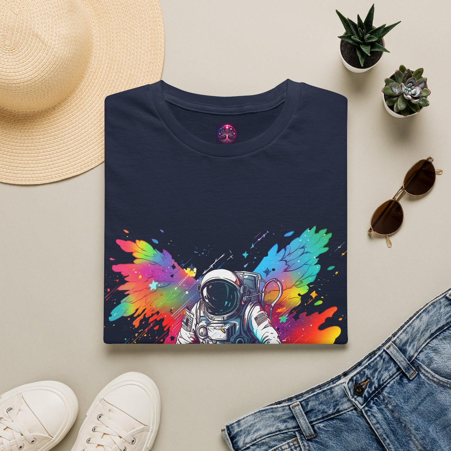 Astronaut Angel T Shirt ~ Cosmic Space Exploration Rainbow Cosmonaut