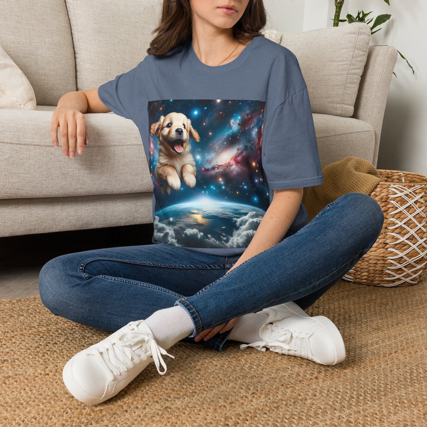 Space Puppy ~ Unisex Softstyle T-Shirt, Cosmic Doggo, Flying Pupper, Good Boi Achieves Escape Velocity