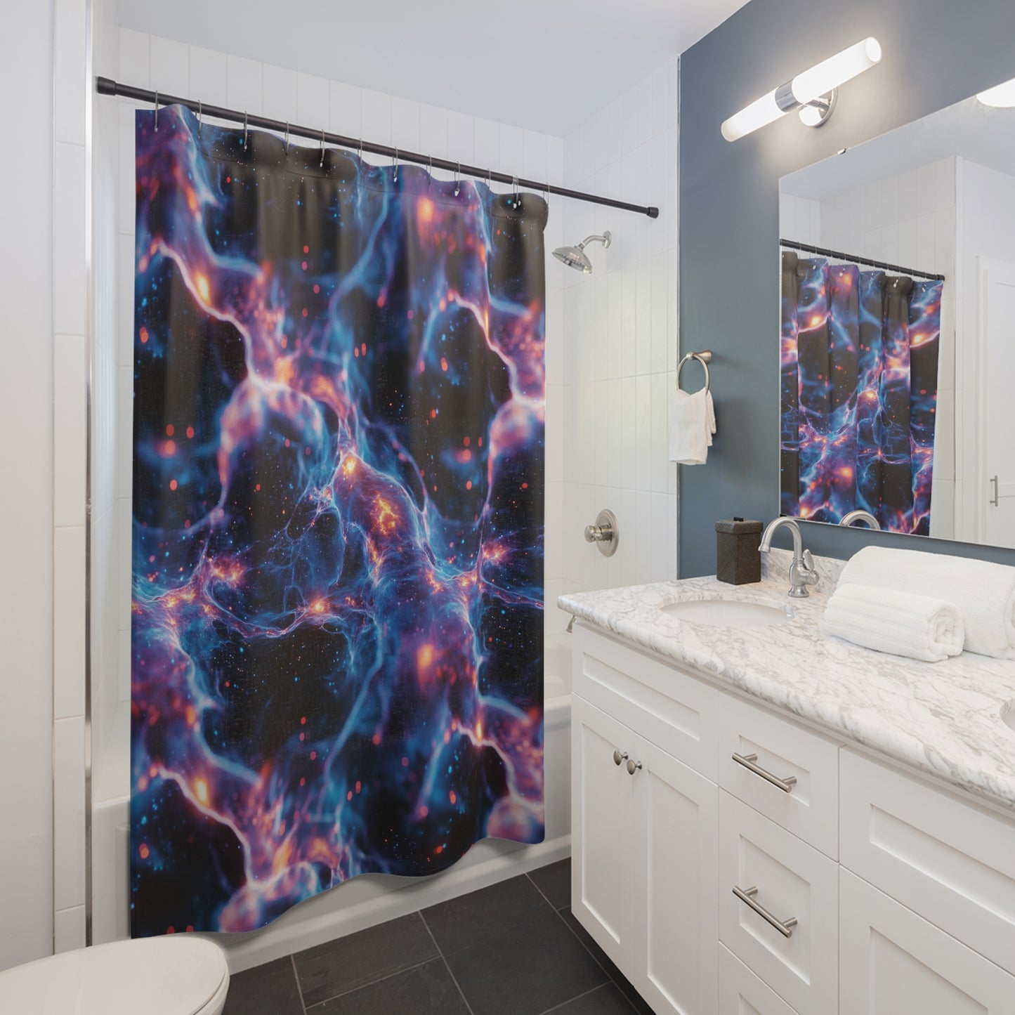 Intergalactic Nebula Shower Curtain - Cosmic Space Art Decor, Sci-Fi Galaxy Bathroom, Celestial Starry Night Universe, Futuristic Home Gift