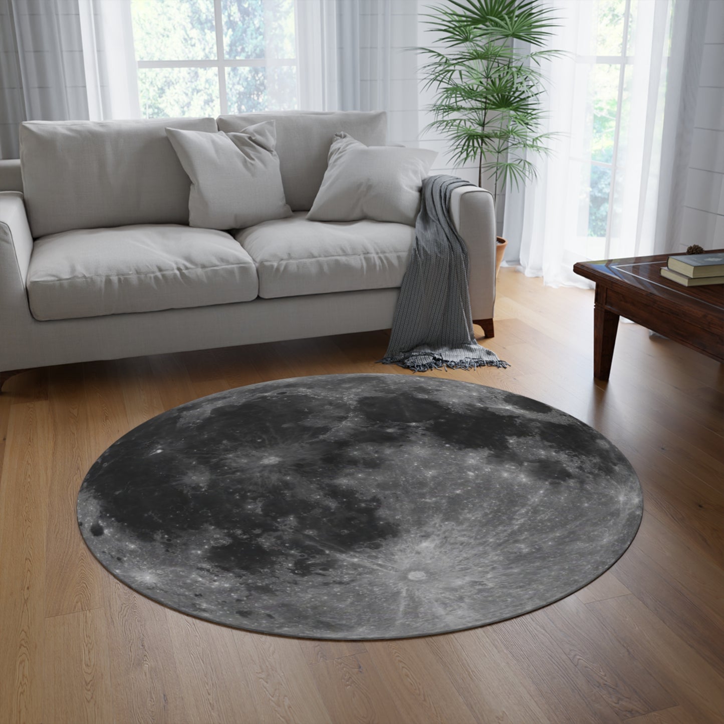 Round Moon Rug ~ Lunar Surface Space Travel Exploration Terraforming Rocks Craters Seas Circular Floor Cover Science Astronomy Class Teacher