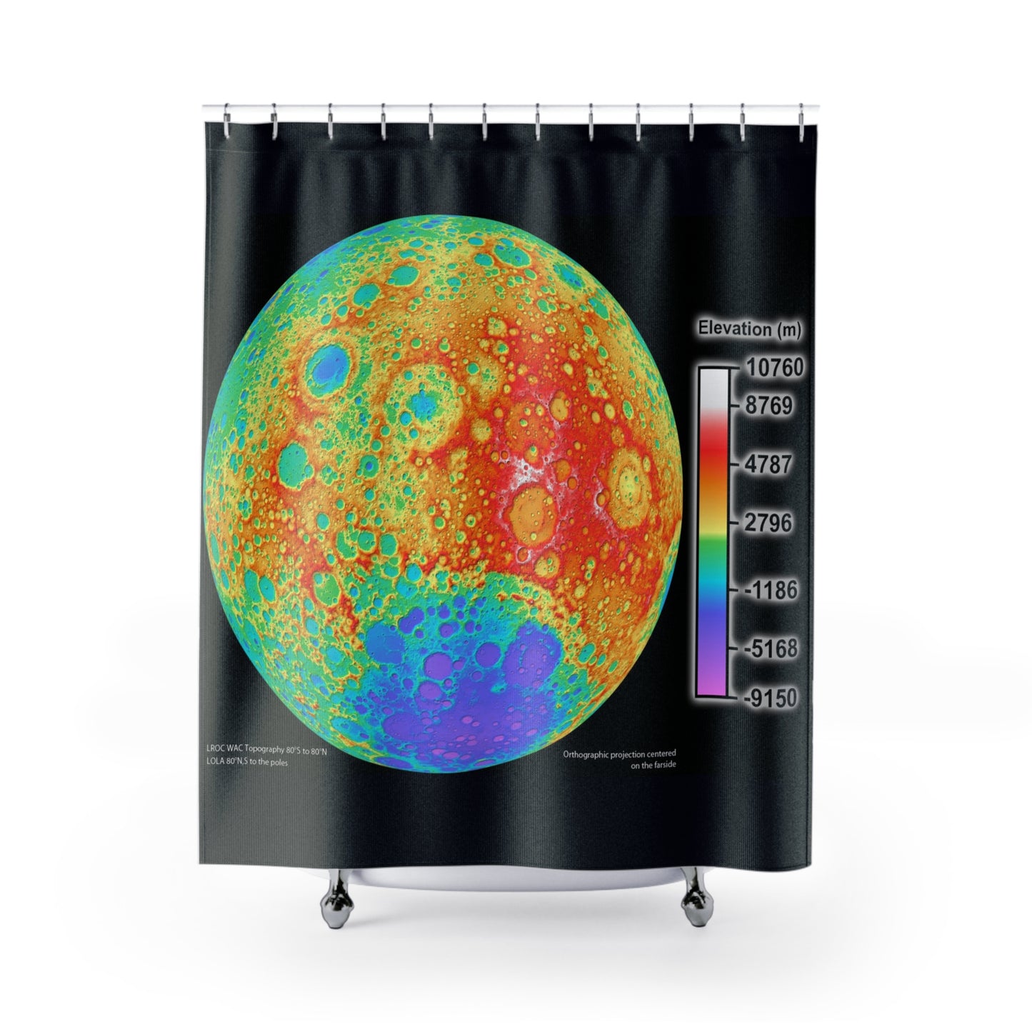 Full Moon Elevation Map Shower Curtains ~ Astronomy Astrophysics Lunar Surface Space Decor Science Cosmic Science NASA Telescope Regolith