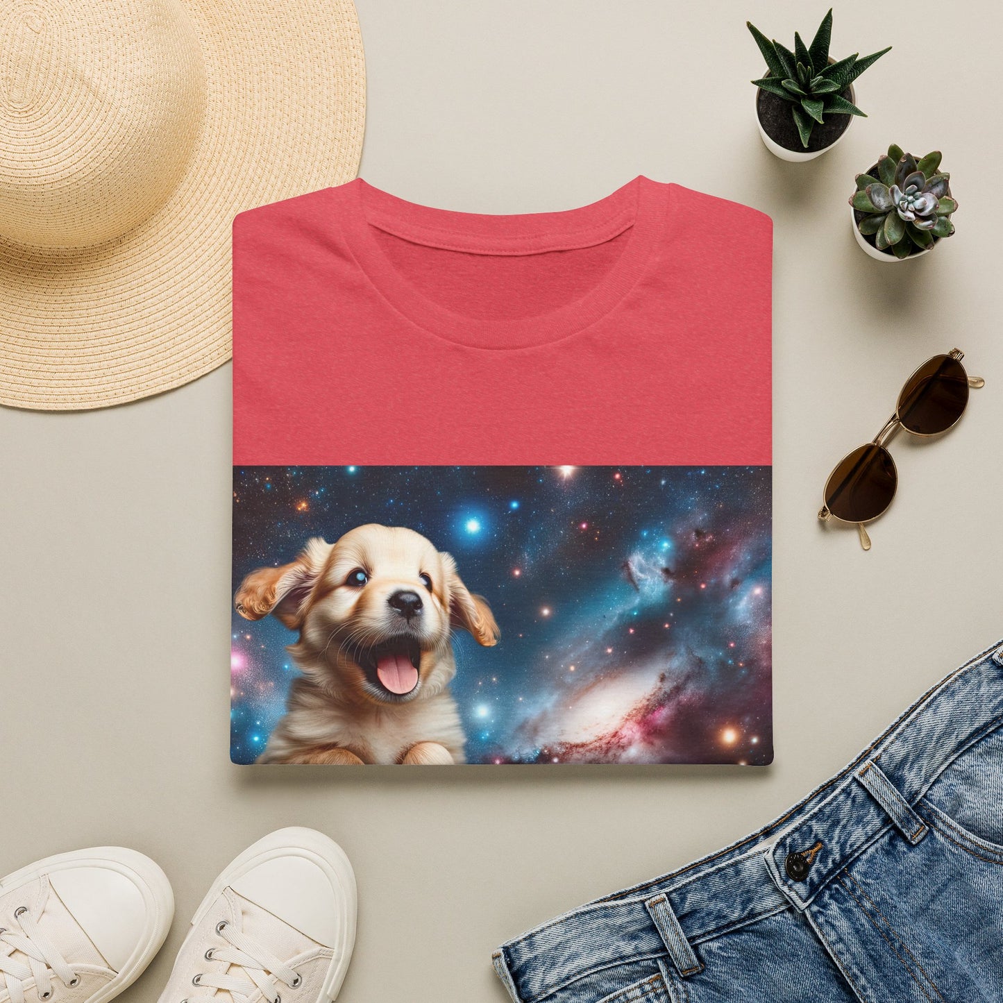 Space Puppy ~ Unisex Softstyle T-Shirt, Cosmic Doggo, Flying Pupper, Good Boi Achieves Escape Velocity