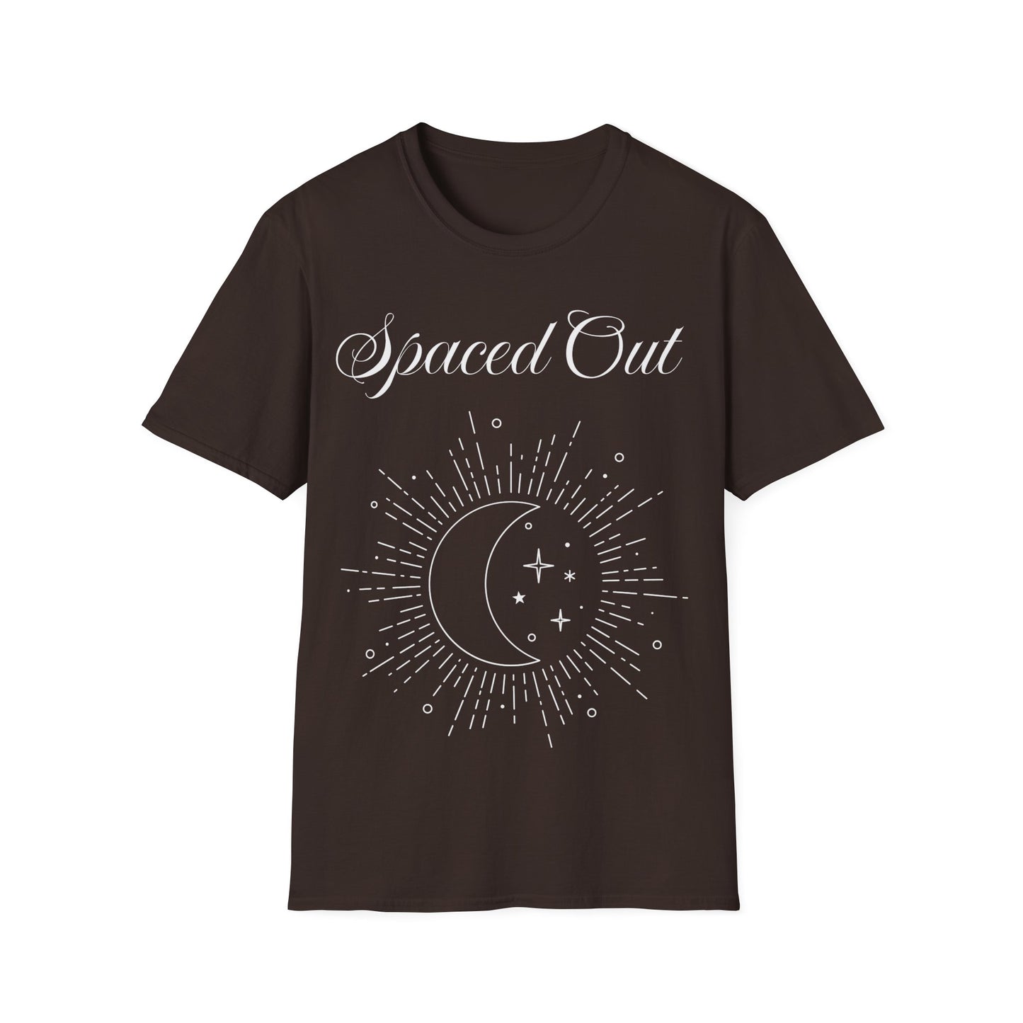 Spaced Out ~ Unisex Softstyle T-Shirt, White Text, Chilling In the Stars, Lounging On the Moon, It's Calm Up Here, Take a Break From Earth