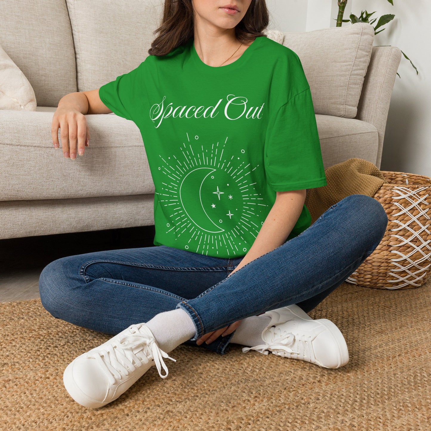 Spaced Out ~ Unisex Softstyle T-Shirt, White Text, Chilling In the Stars, Lounging On the Moon, It's Calm Up Here, Take a Break From Earth