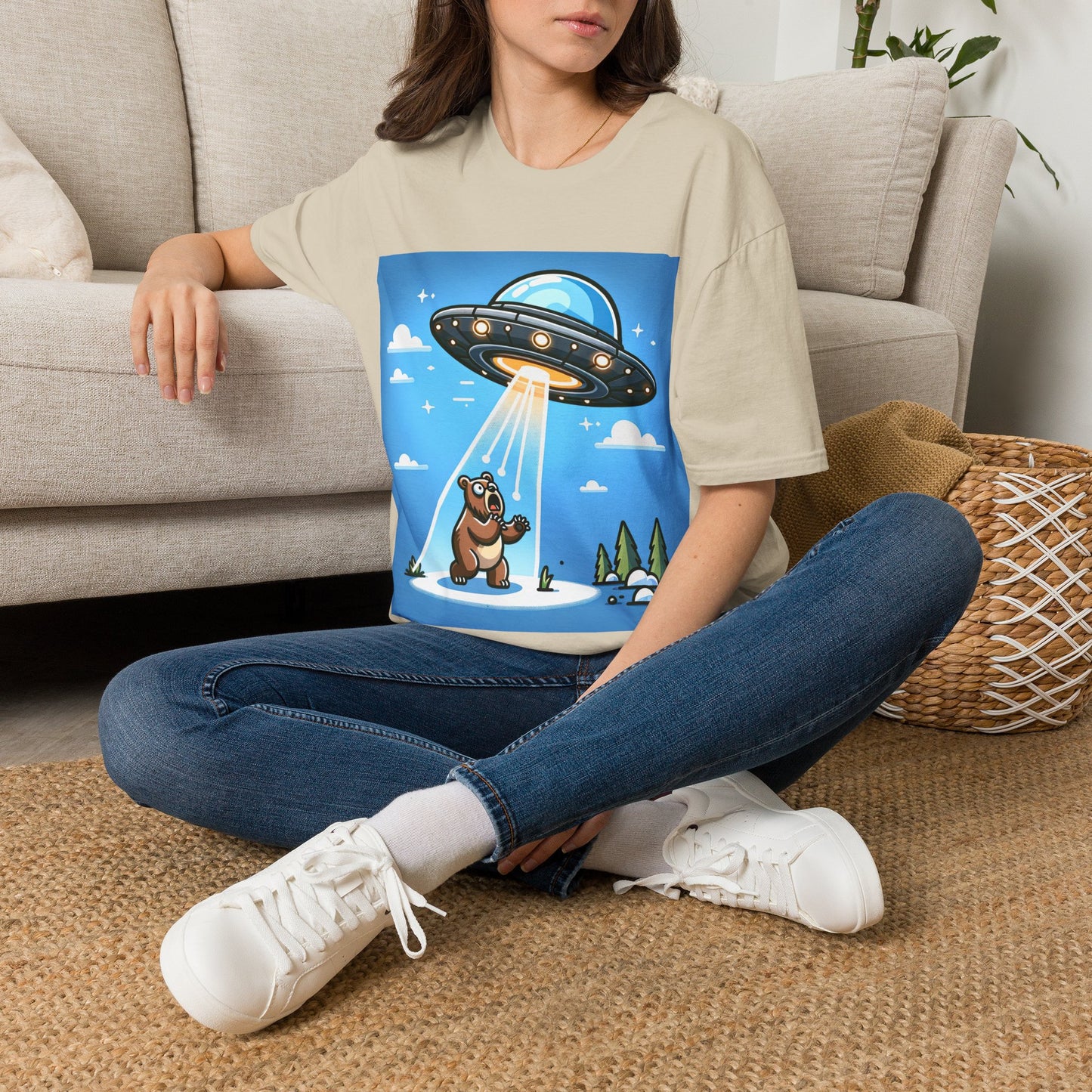 UFO Bear Abduction, Unisex Softstyle T-Shirt
