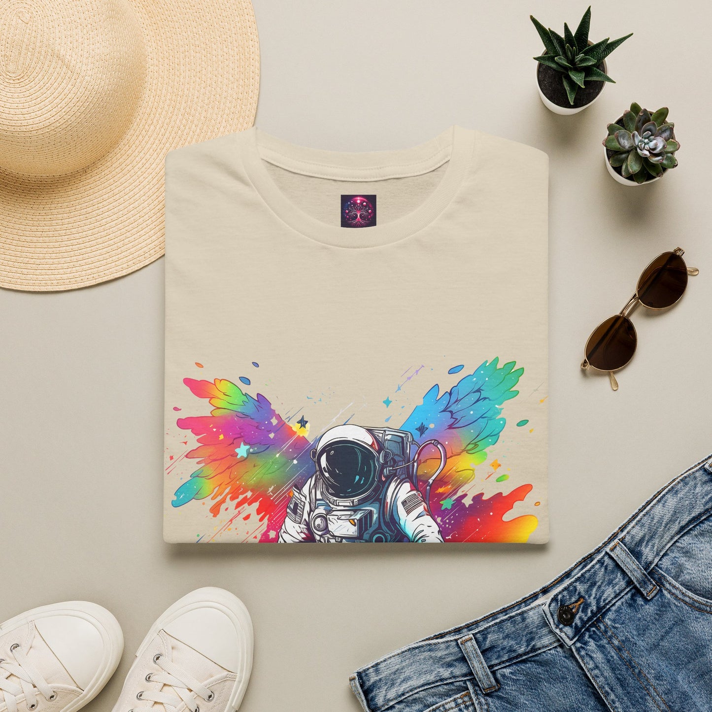 Astronaut Angel T Shirt ~ Cosmic Space Exploration Rainbow Cosmonaut