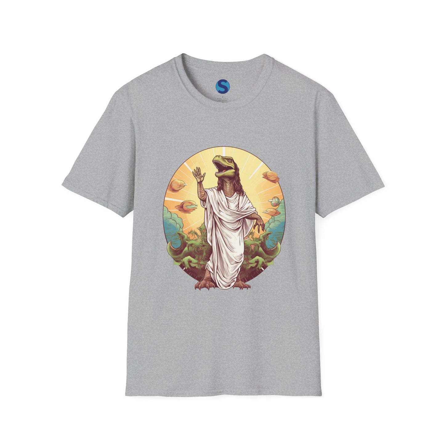 Dinosaur Jesus ~ Unisex Softstyle T-Shirt, Dinos, Jesus, UFOs