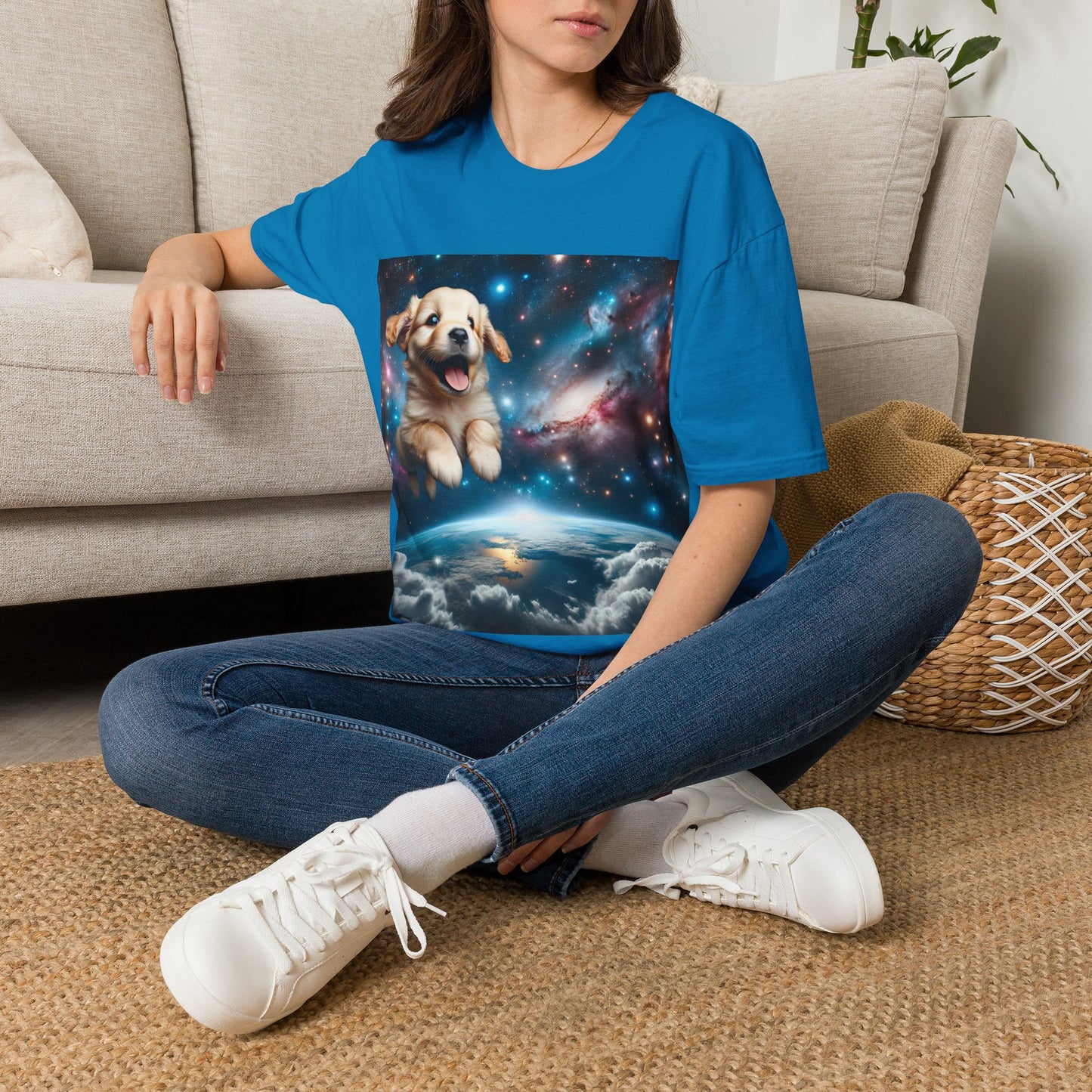 Space Puppy ~ Unisex Softstyle T-Shirt, Cosmic Doggo, Flying Pupper, Good Boi Achieves Escape Velocity
