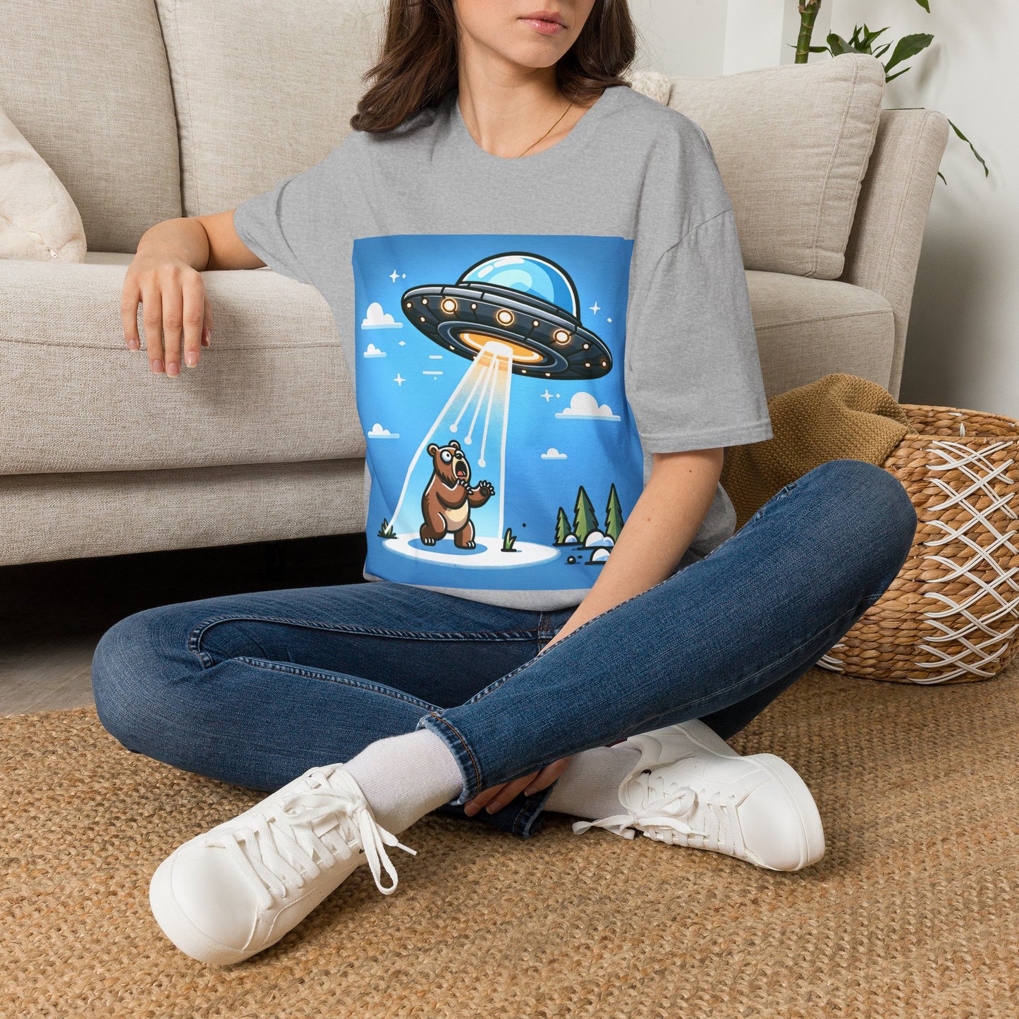 UFO Bear Abduction, Unisex Softstyle T-Shirt