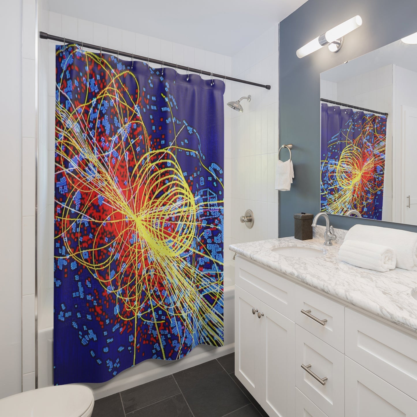 Higgs Boson Shower Curtain ~ Particle Collision Large Hadron Collider CERN Quantum Mechanics Physics Science Research