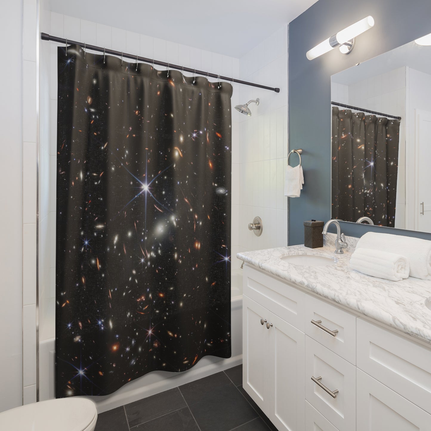 James Webb Deep Field Shower Curtains ~ NASA JWST Space Telescope Real Galaxies Interstellar Astronomy Astrophysics Space Decor Cosmic Light