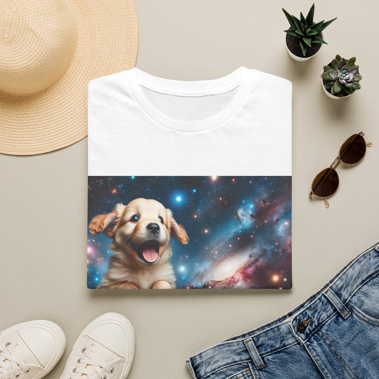 Space Puppy ~ Unisex Softstyle T-Shirt, Cosmic Doggo, Flying Pupper, Good Boi Achieves Escape Velocity