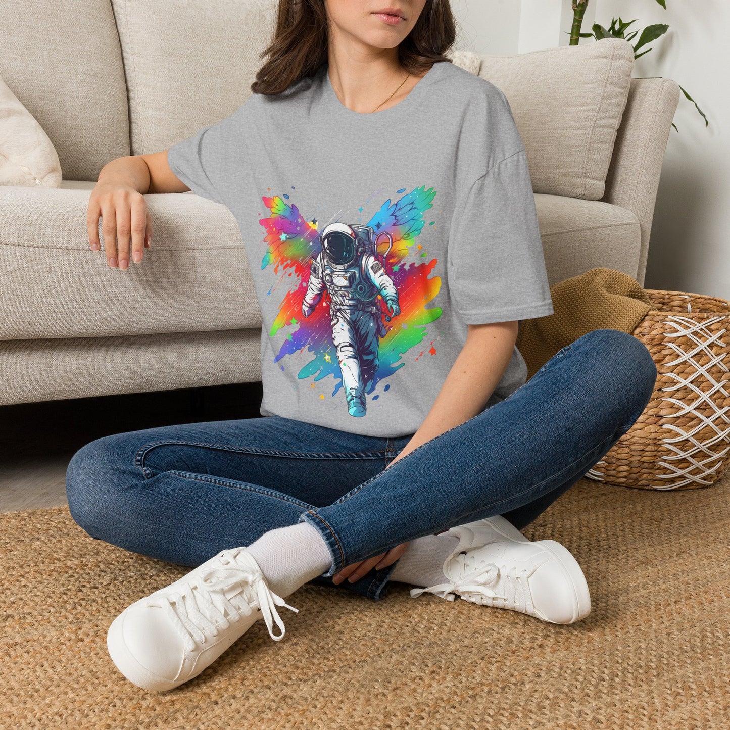 Astronaut Angel T Shirt ~ Cosmic Space Exploration Rainbow Cosmonaut