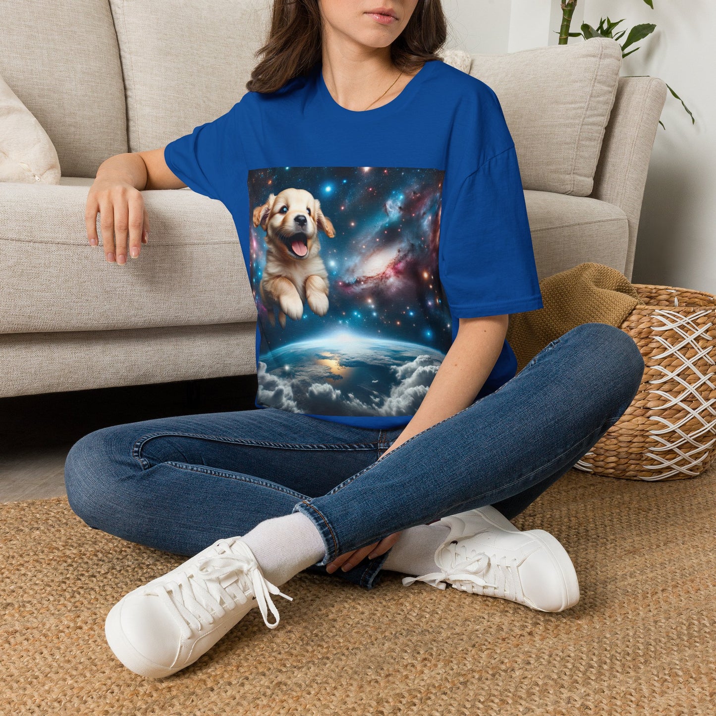 Space Puppy ~ Unisex Softstyle T-Shirt, Cosmic Doggo, Flying Pupper, Good Boi Achieves Escape Velocity