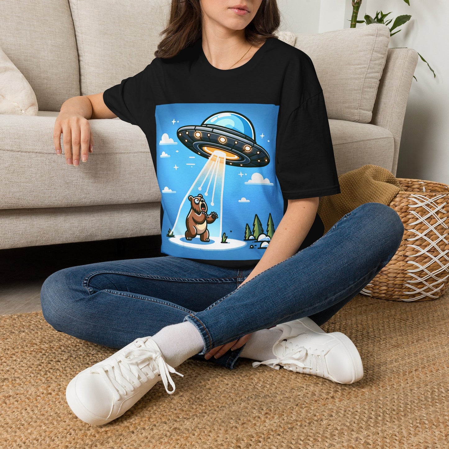 UFO Bear Abduction, Unisex Softstyle T-Shirt