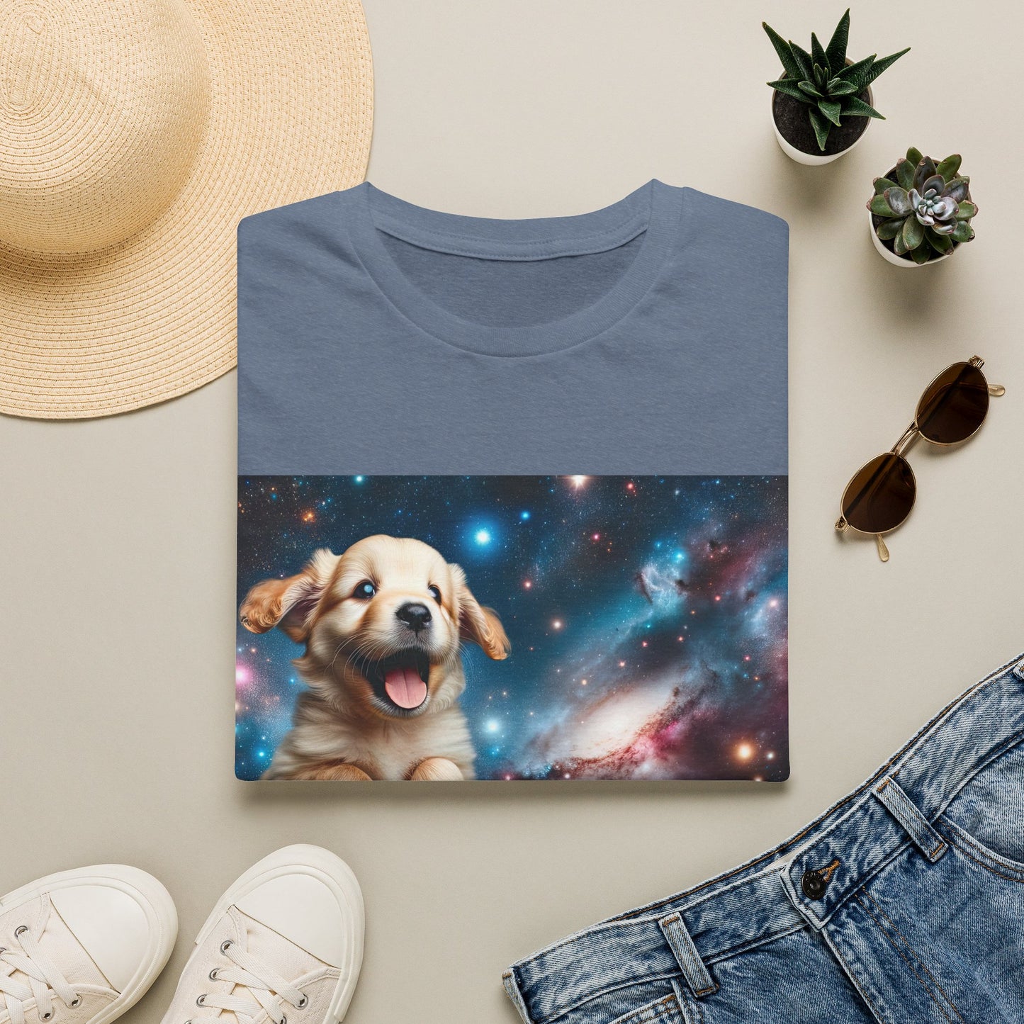 Space Puppy ~ Unisex Softstyle T-Shirt, Cosmic Doggo, Flying Pupper, Good Boi Achieves Escape Velocity