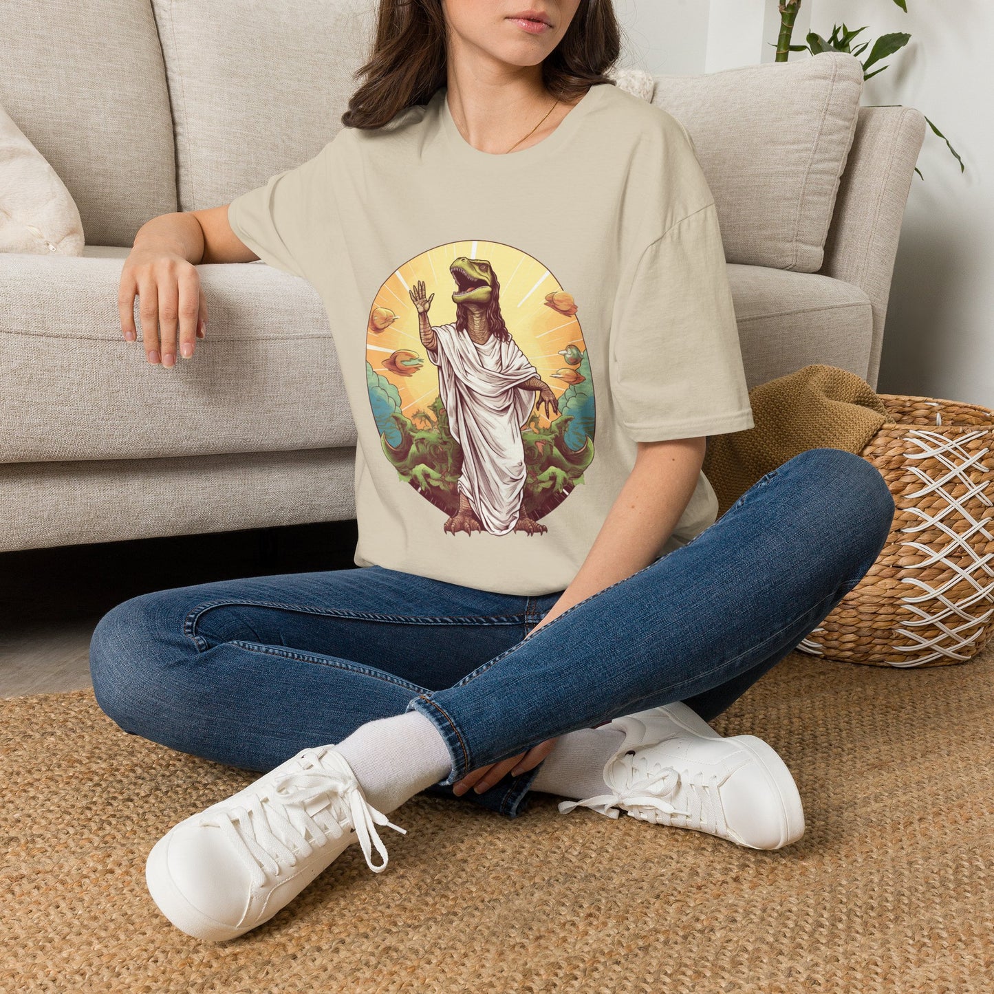 Dinosaur Jesus ~ Unisex Softstyle T-Shirt, Dinos, Jesus, UFOs