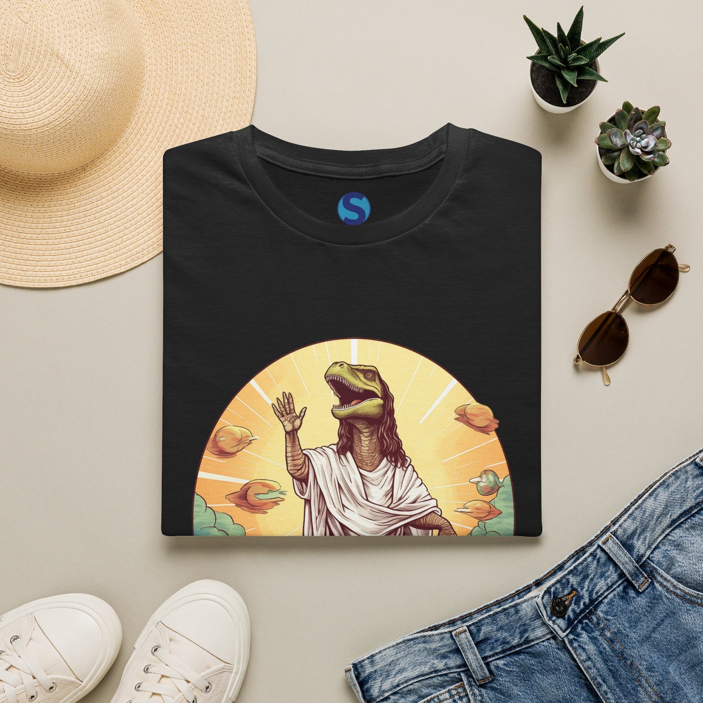 Dinosaur Jesus ~ Unisex Softstyle T-Shirt, Dinos, Jesus, UFOs