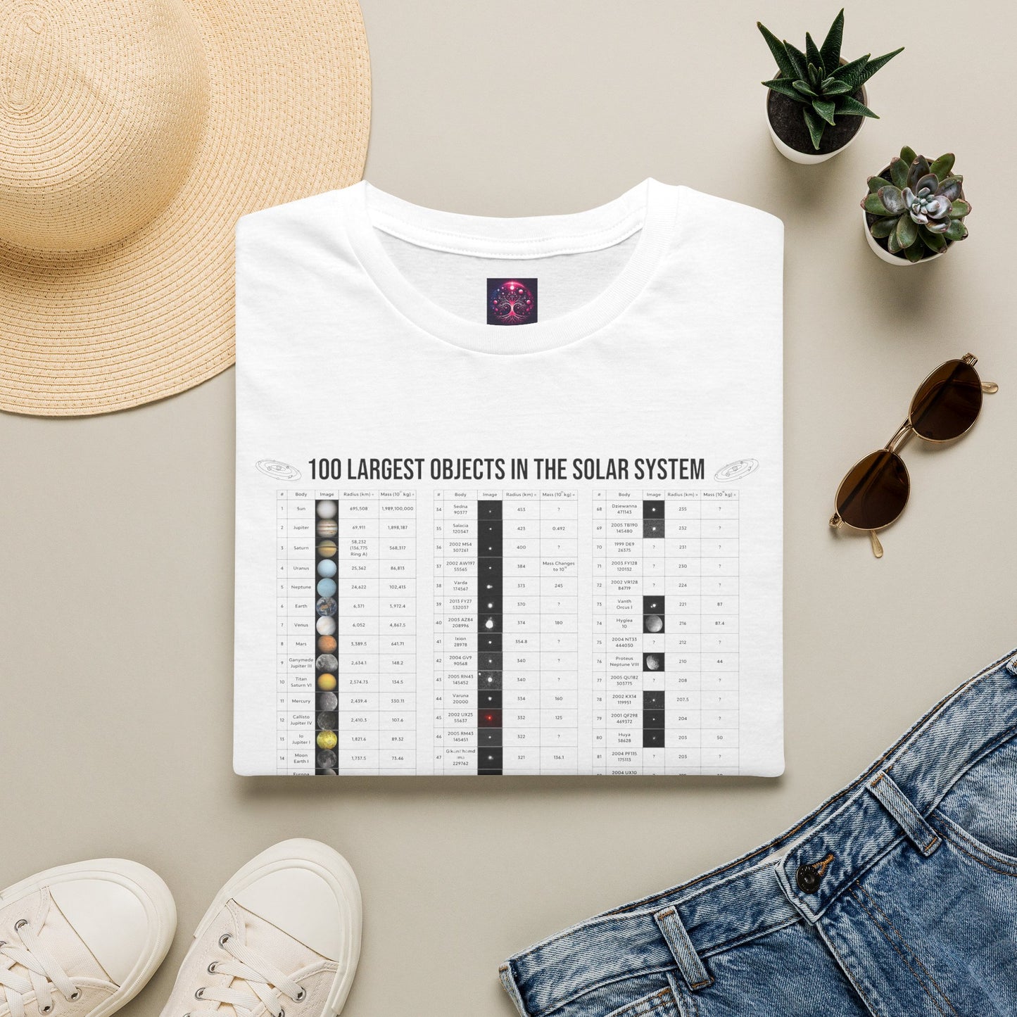 Solar System T Shirt ~ 100 Largest Objects Astronomy Gift Science Present Planetary Orbit Asteroid Belt Oort Cloud Comets Space Exploration